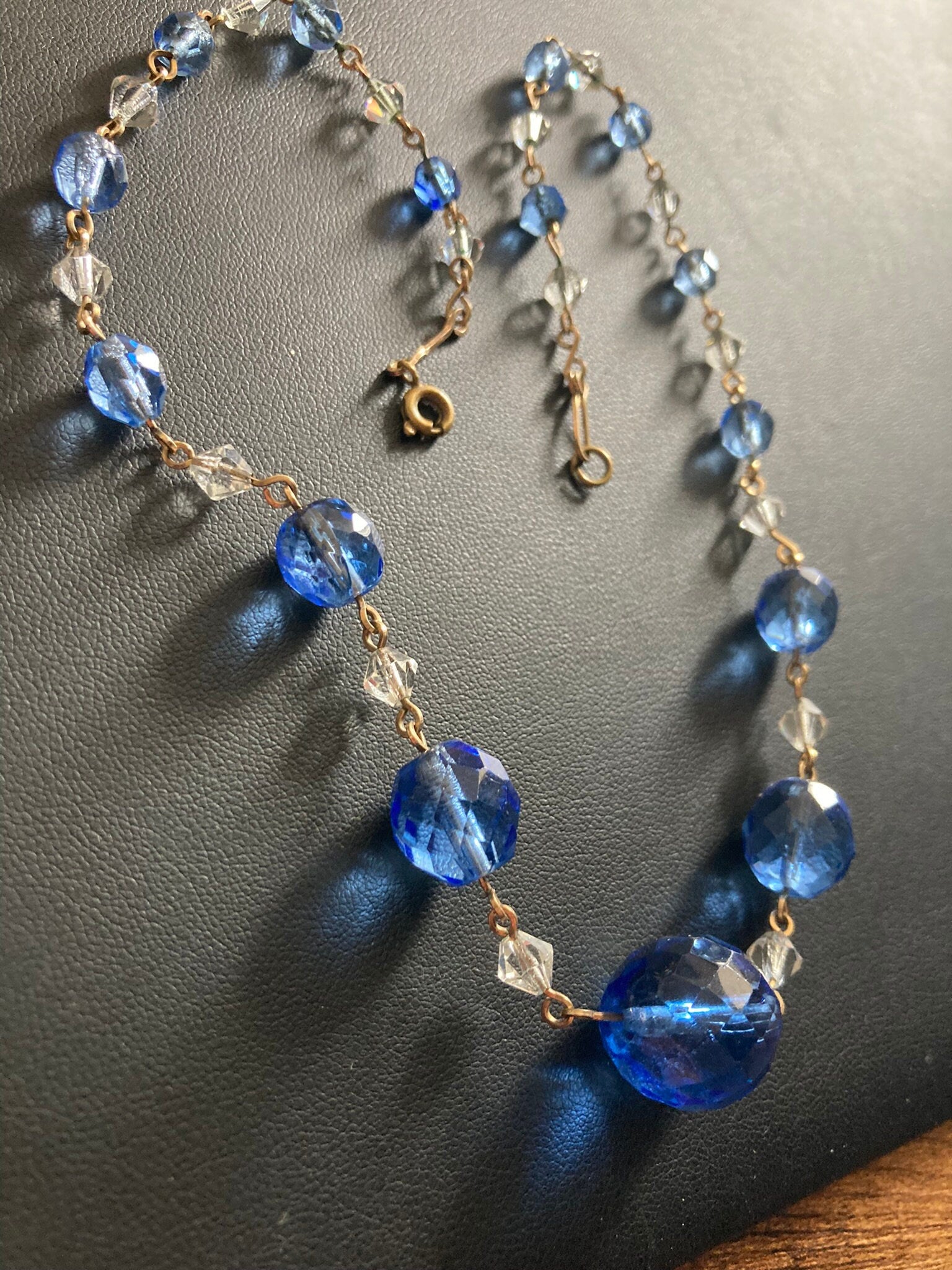 Antique blue faceted crystal Art Deco beaded necklace