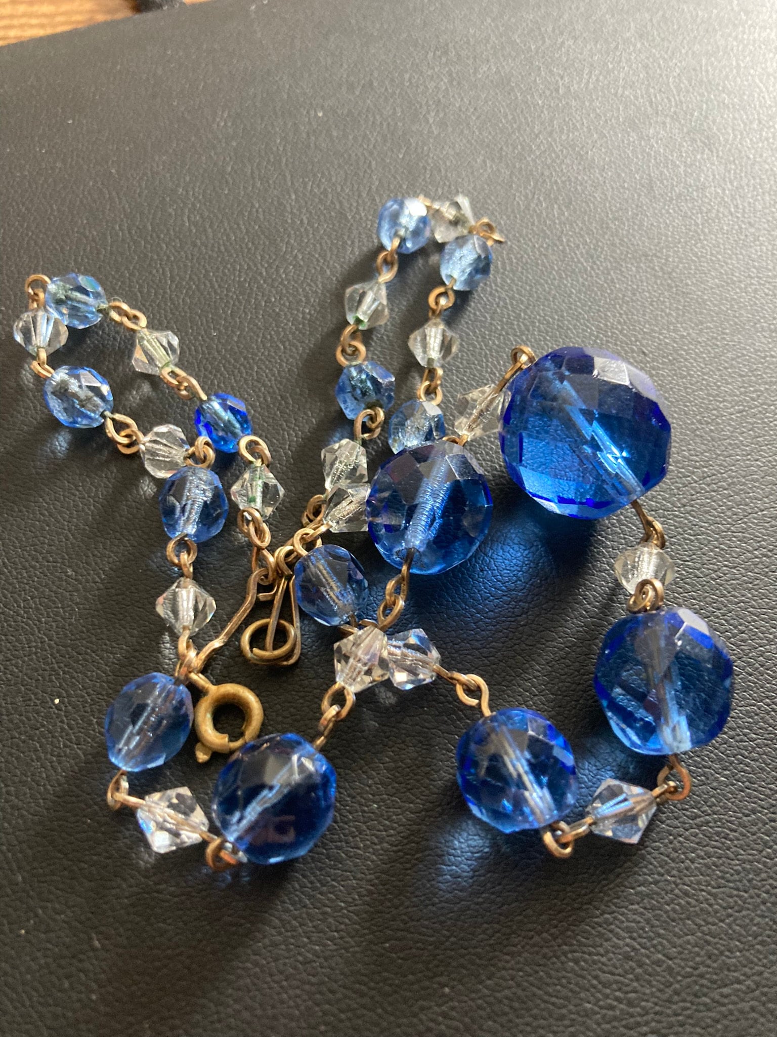 Antique blue faceted crystal Art Deco beaded necklace