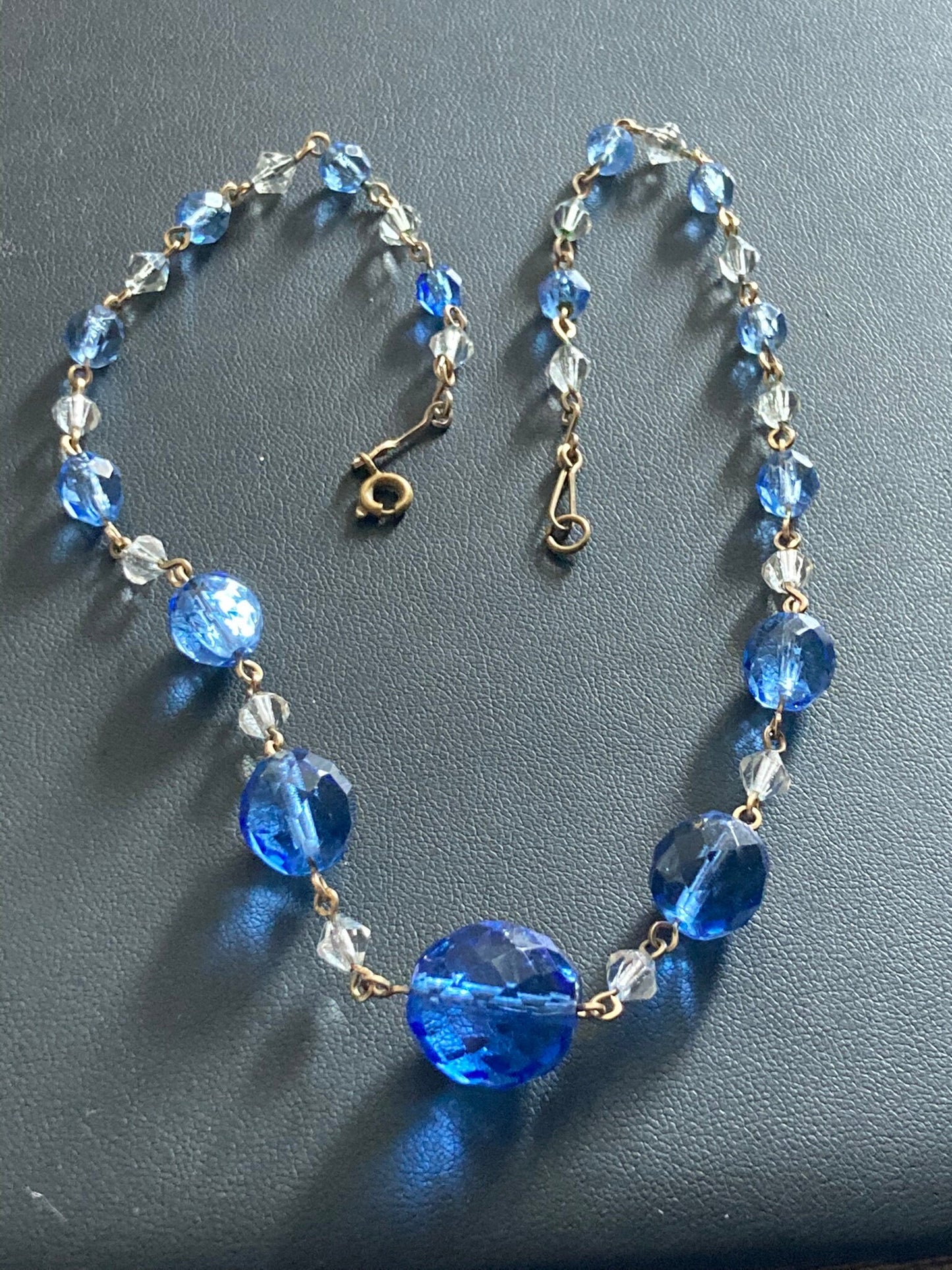 Antique blue faceted crystal Art Deco beaded necklace