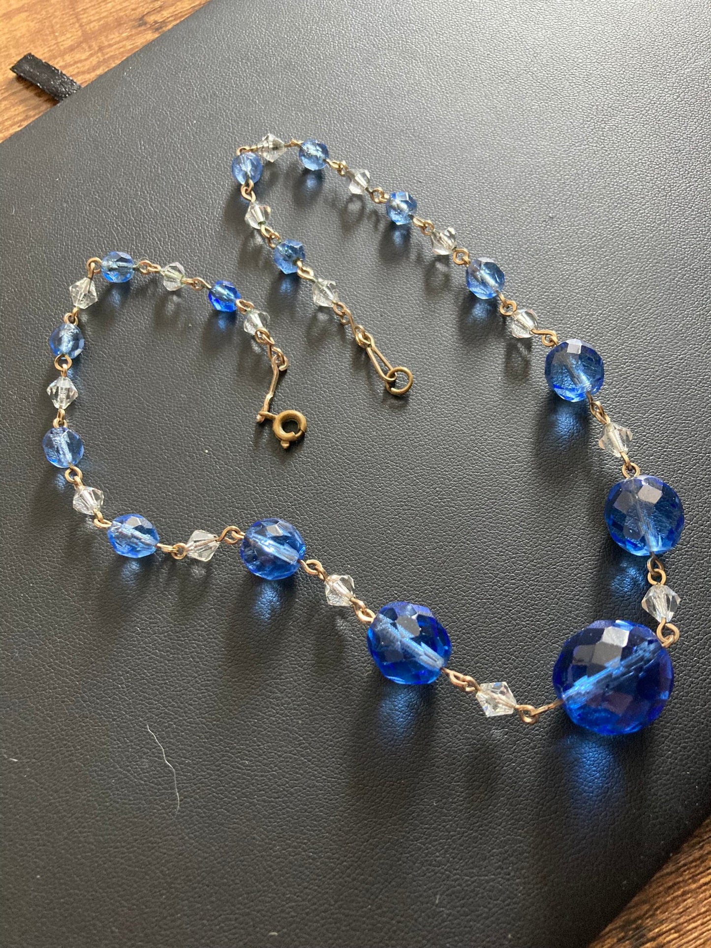 Antique blue faceted crystal Art Deco beaded necklace