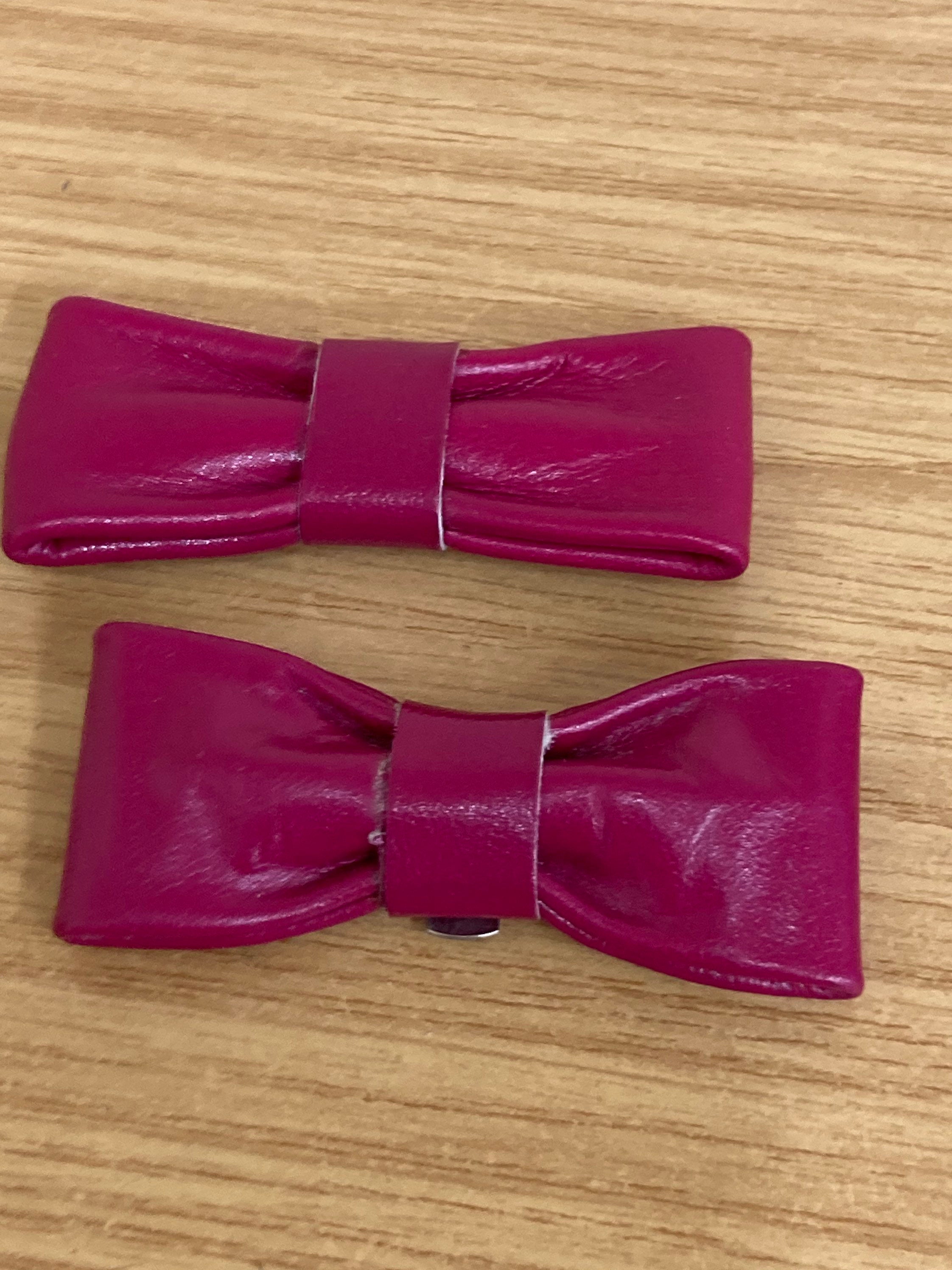 Vintage Retro pair of Leather hot pink cerise BOW shoe clips