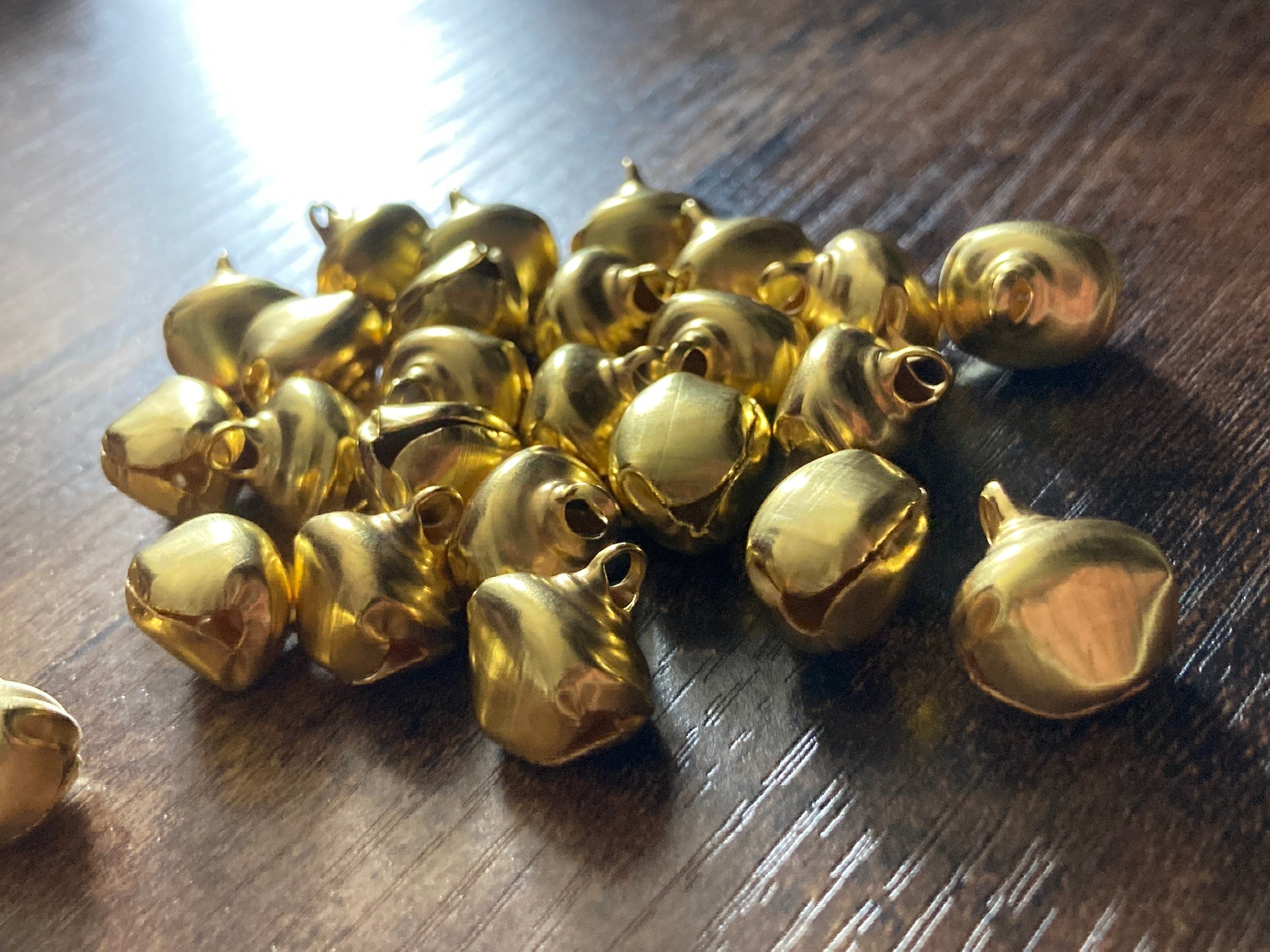 Pack of 25 14mm brass metal mini gold bells