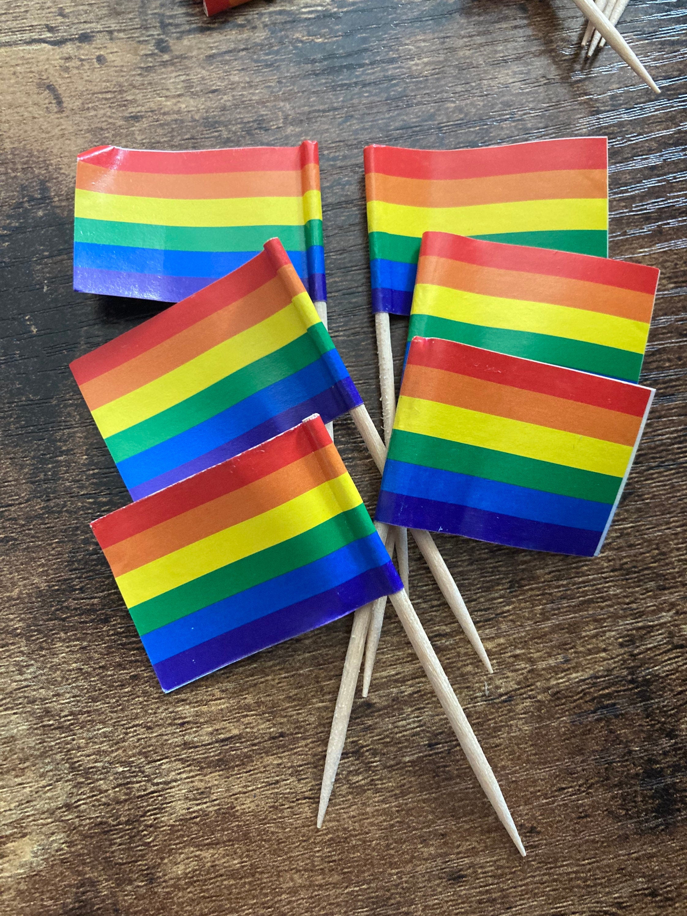 pack of 50 x Vintage Retro Miniature rainbow Flag Cocktail Sticks picks Gay pride