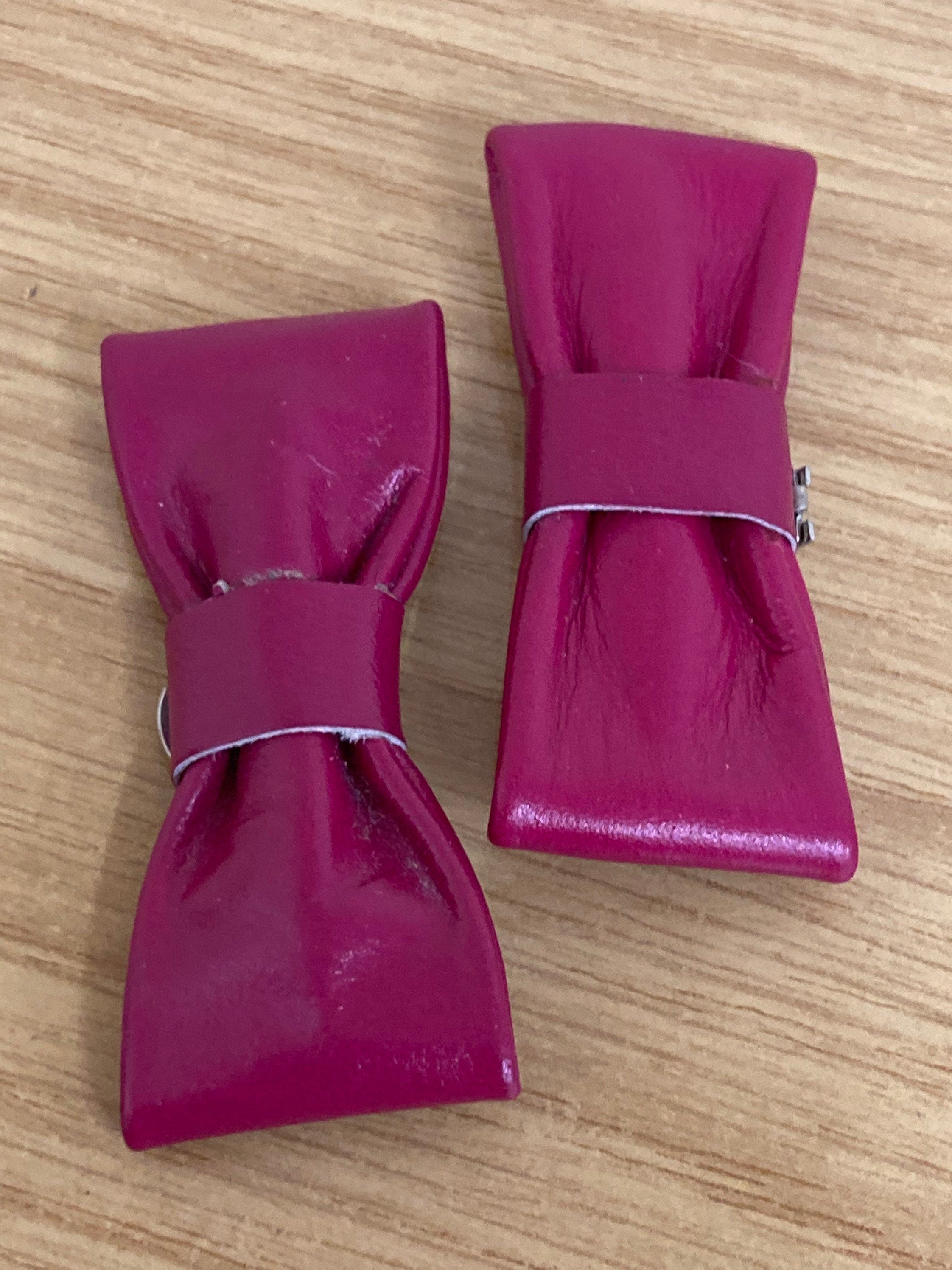 Vintage Retro pair of Leather hot pink cerise BOW shoe clips