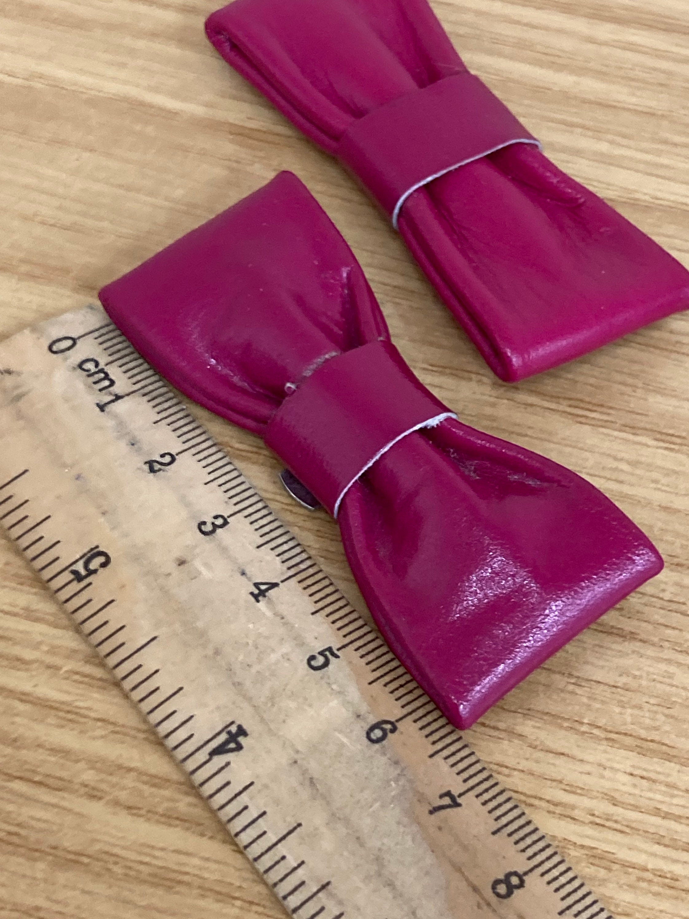 Vintage Retro pair of Leather hot pink cerise BOW shoe clips