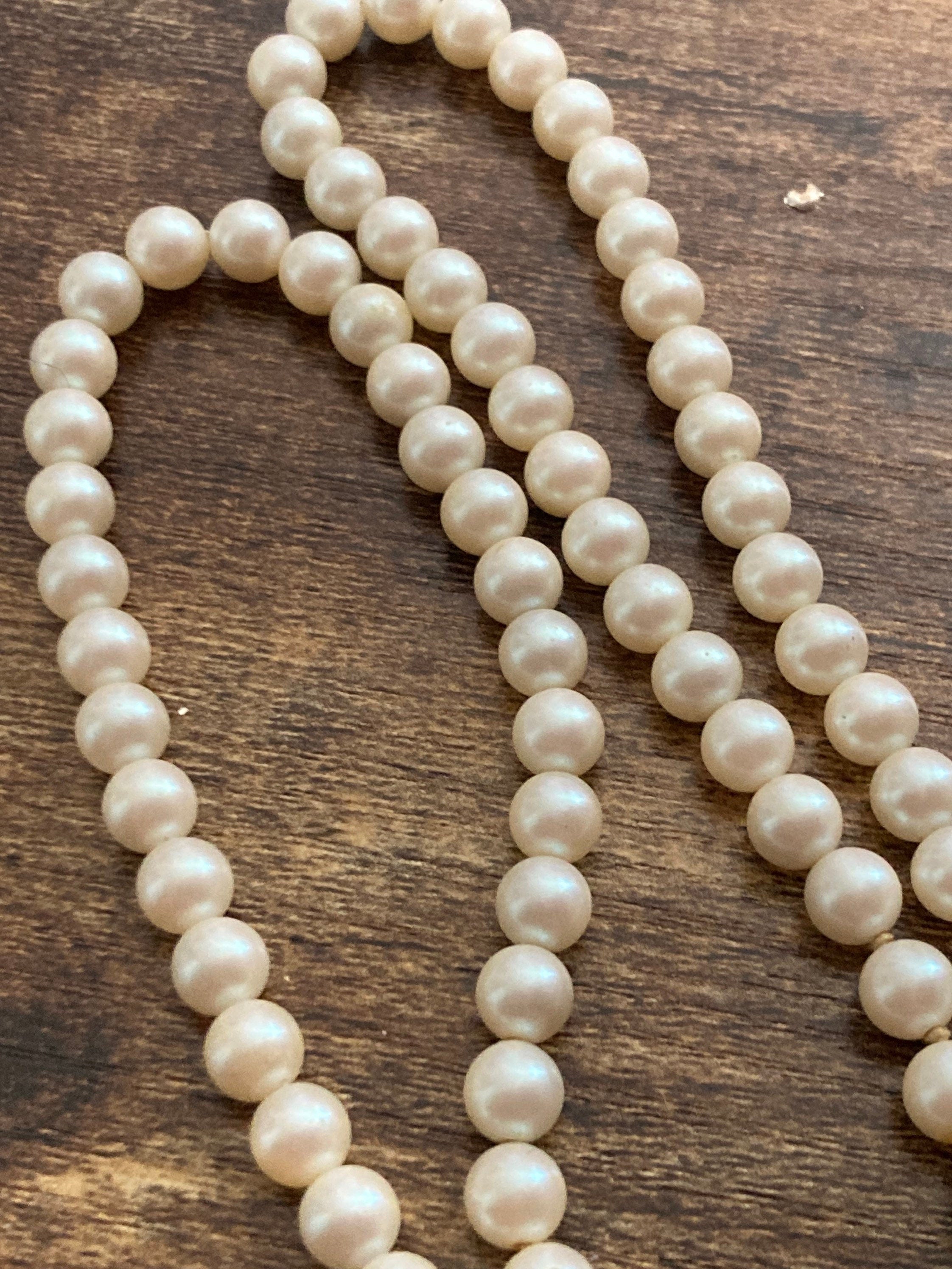 luminescent cream glass pearl necklace 52cm single strand row of pearls