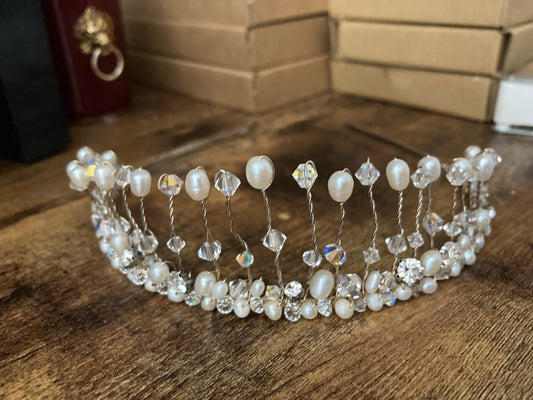 silver tone bridal tiara clear diamanté crystal rhinestones