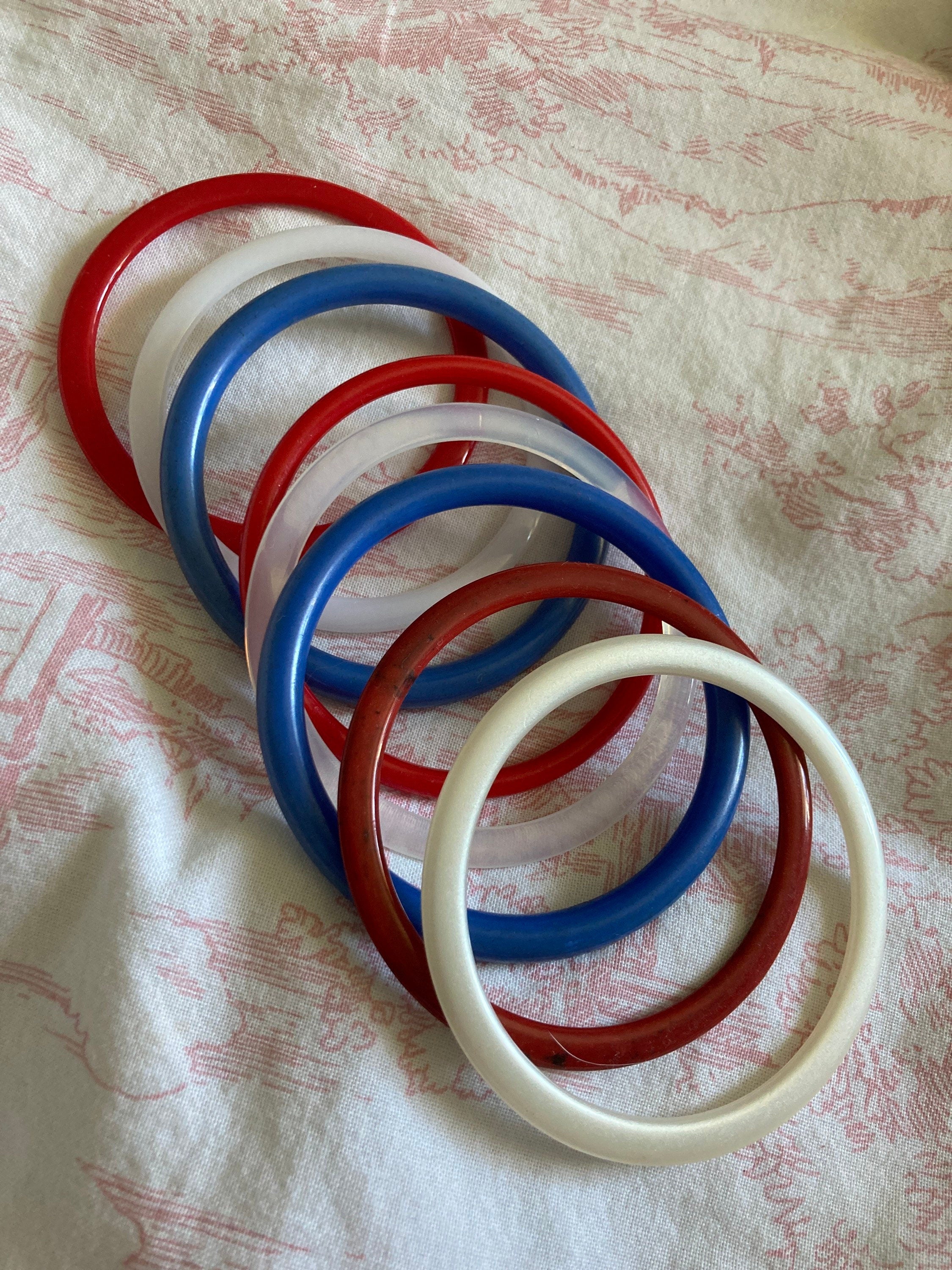 RED WHITE BLUE stack of retro plastic bangles