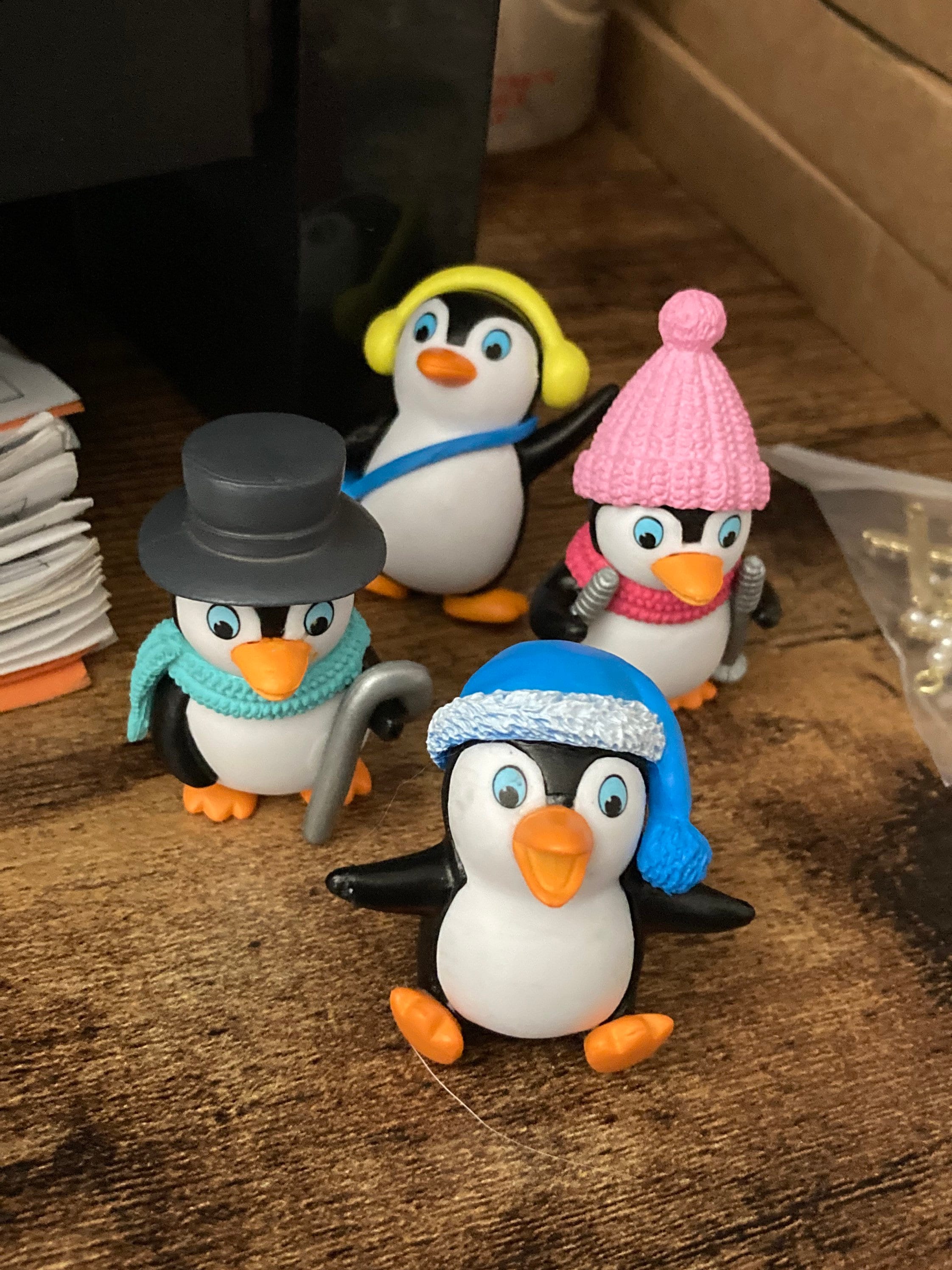 4 penguin cake toppers Christmas winter cake decorations