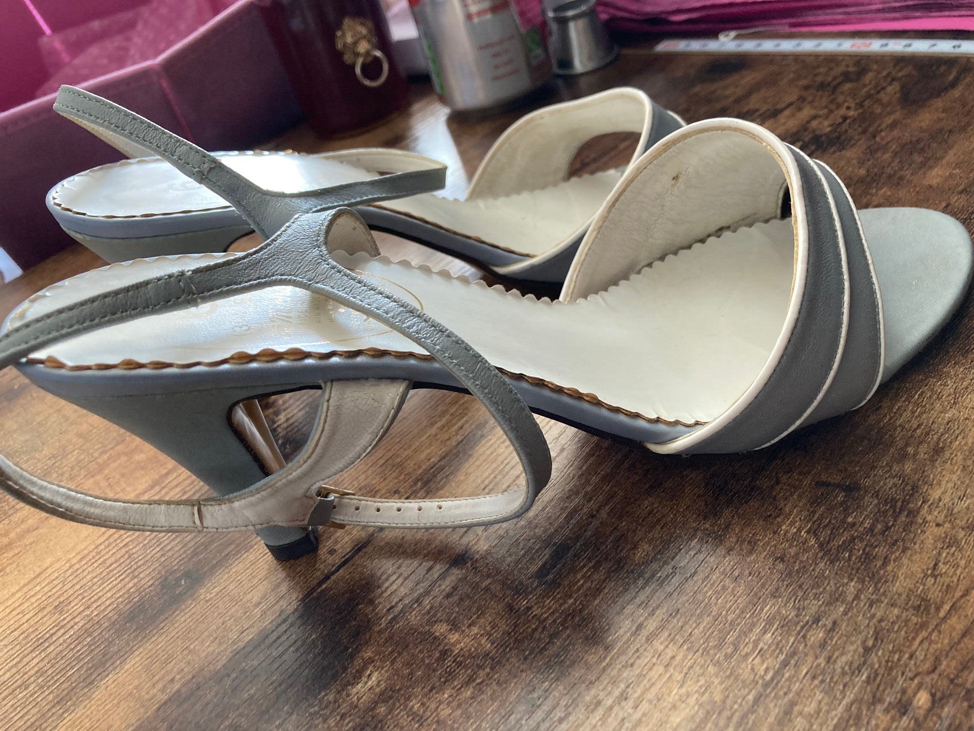 Retro St Michaels metallic grey silver 8cm high heeled peep toe ladies sandals marks and Spencer