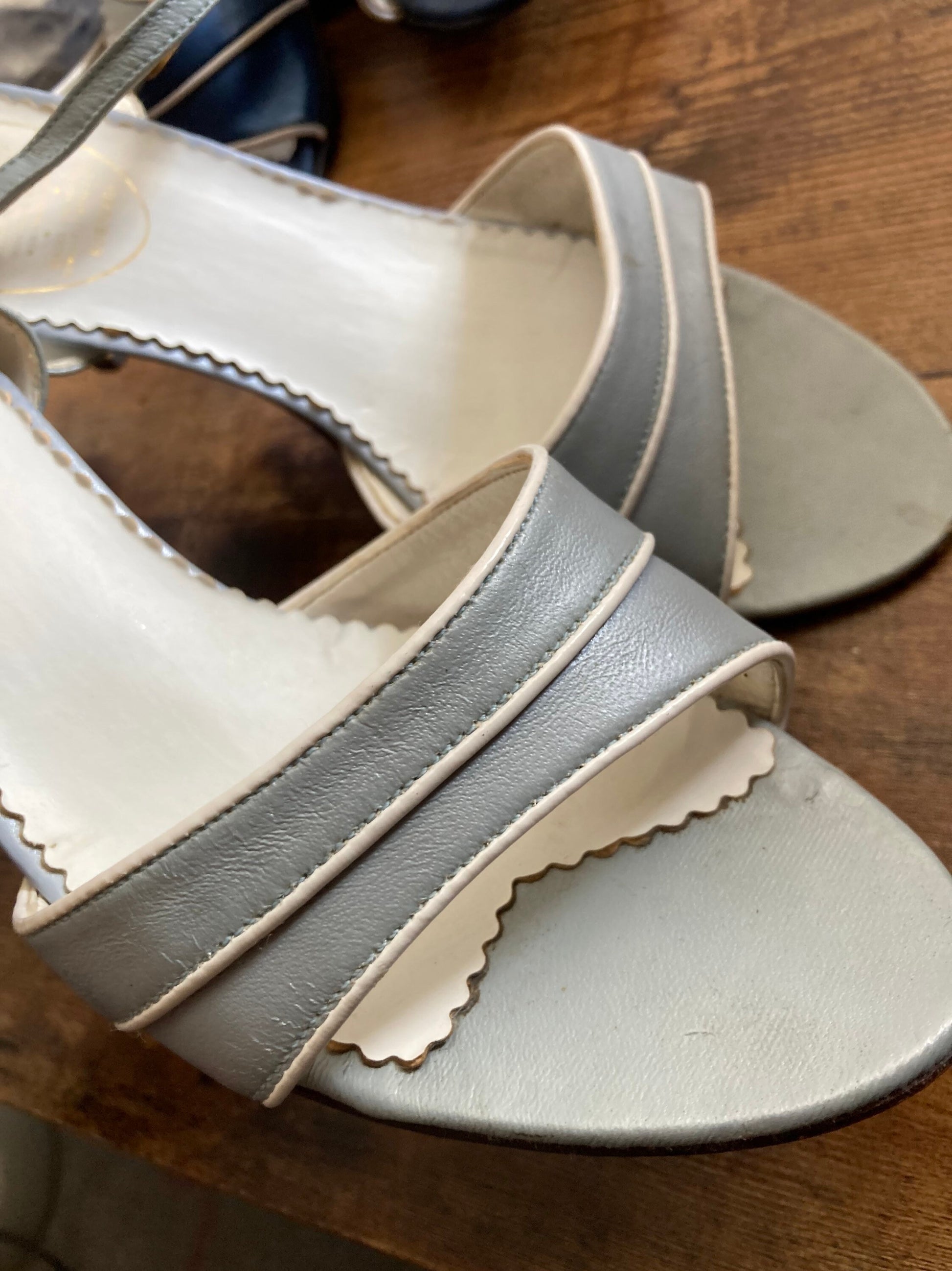 Retro St Michaels metallic grey silver 8cm high heeled peep toe ladies sandals marks and Spencer