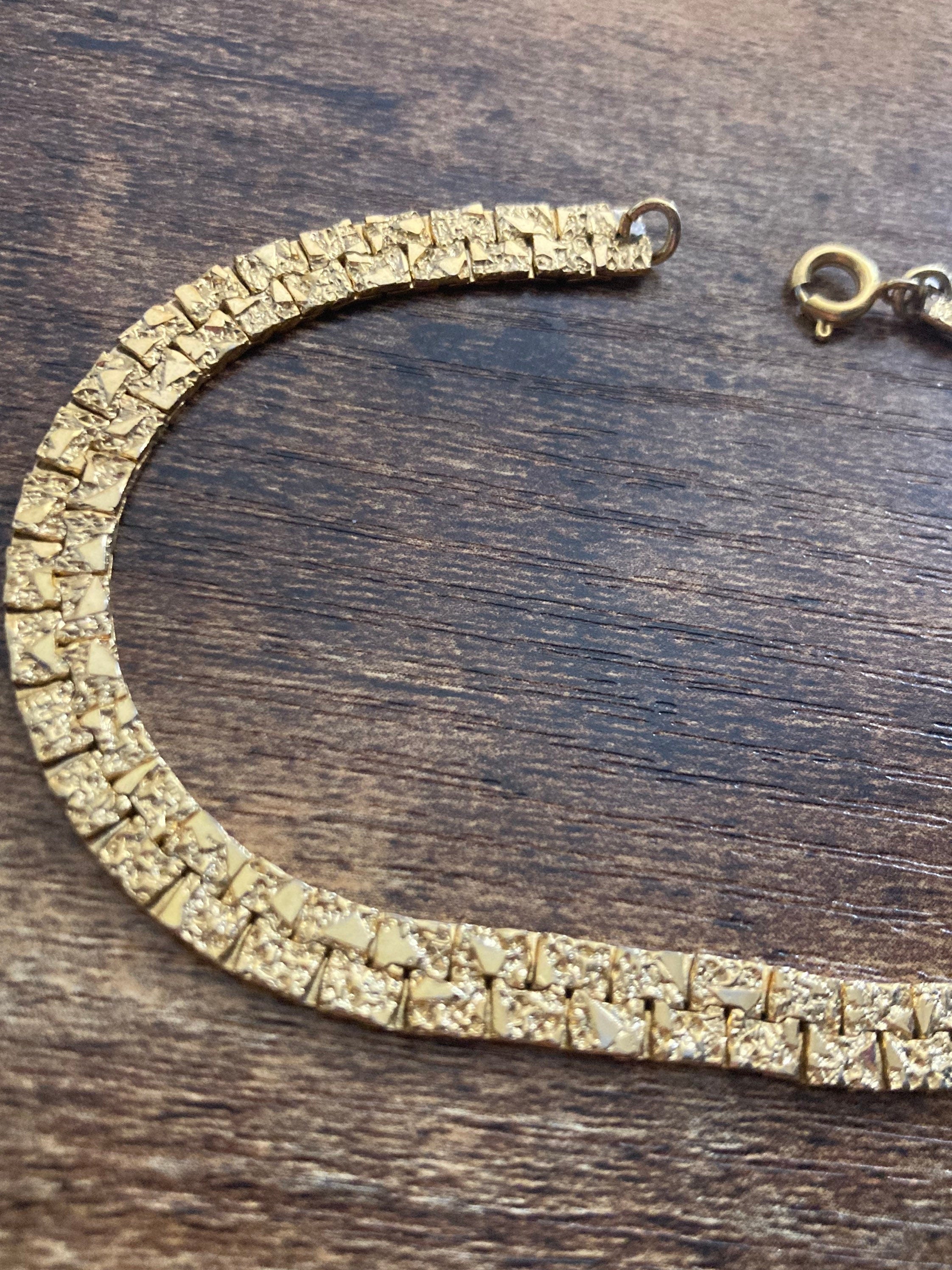 Vintage gold plated modernist abstract bark textured chain bracelet