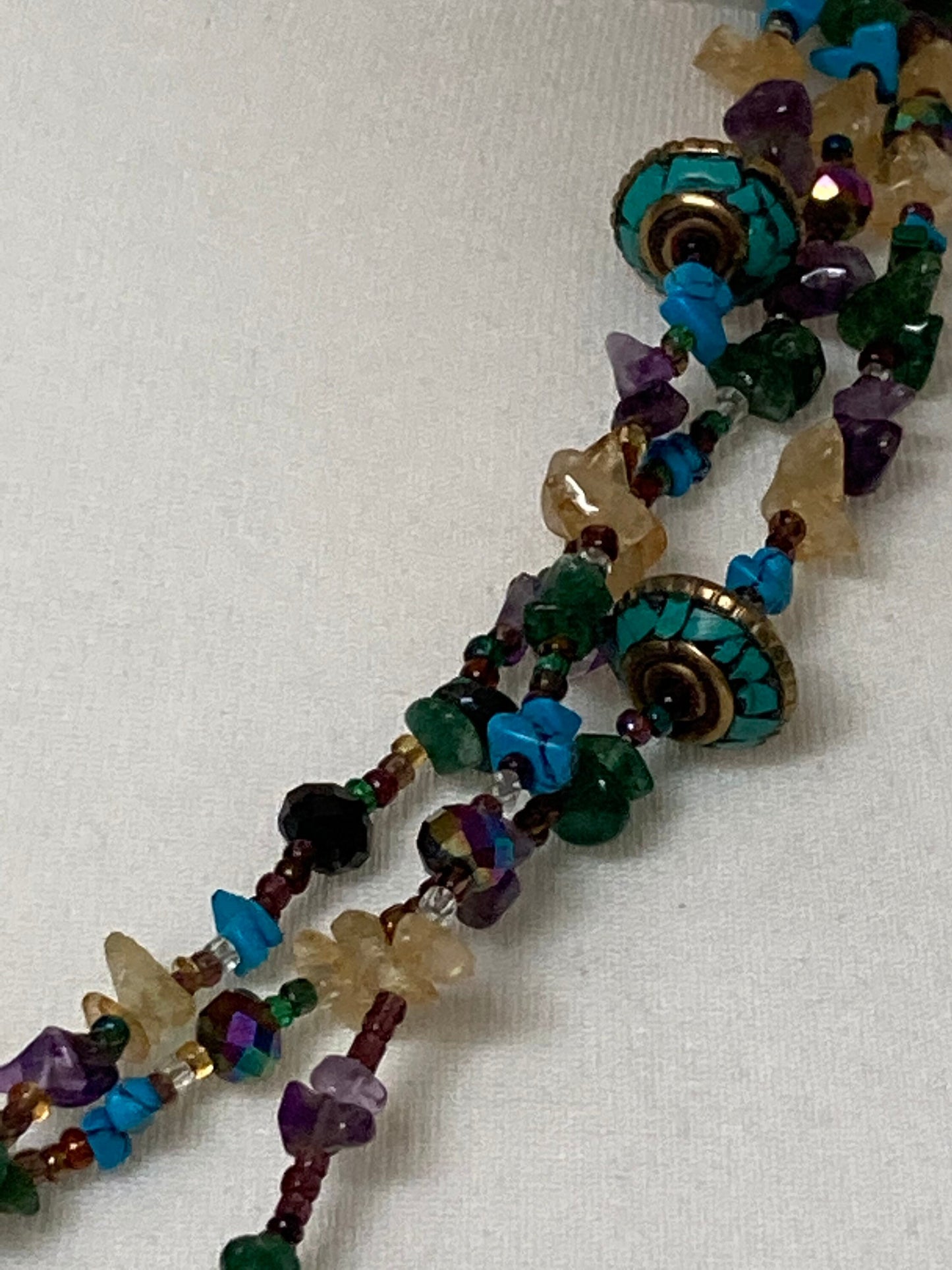 Eastern beaded necklace with turquoise cream amethyst gemstones