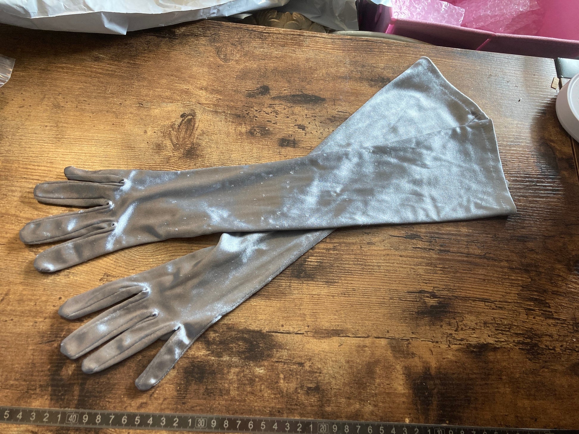 One size large 7 to 7.5 to 8 grey silver cocktail gloves 46cm