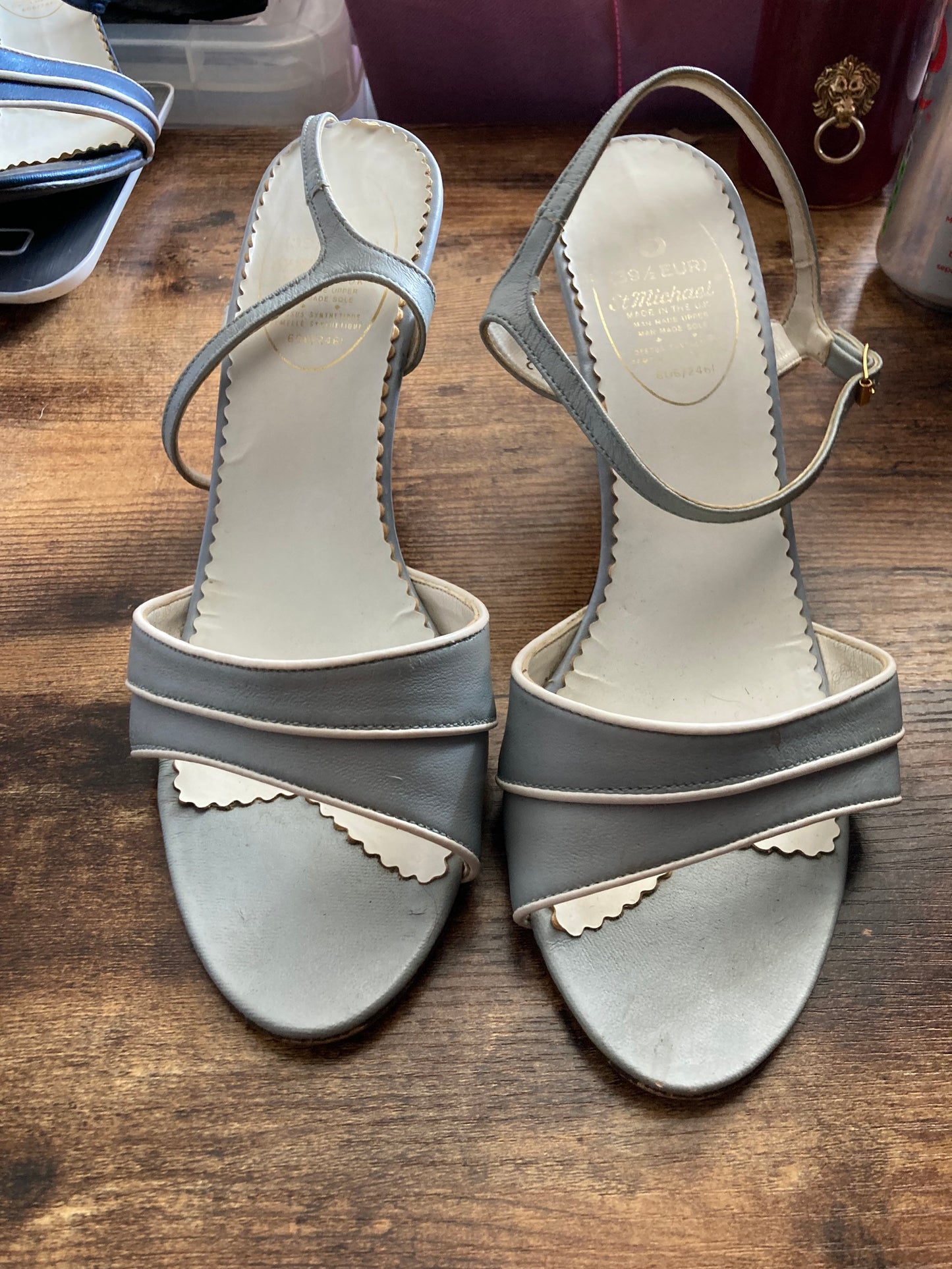 Retro St Michaels metallic grey silver 8cm high heeled peep toe ladies sandals marks and Spencer