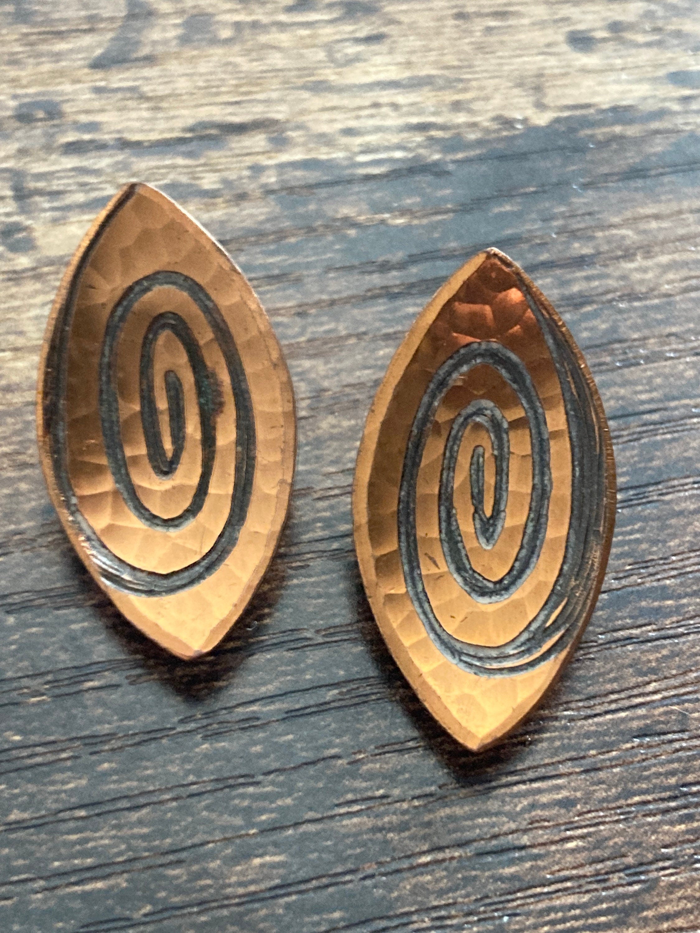 Signed Moda Maltese copper abstract clip on earrings from Malta