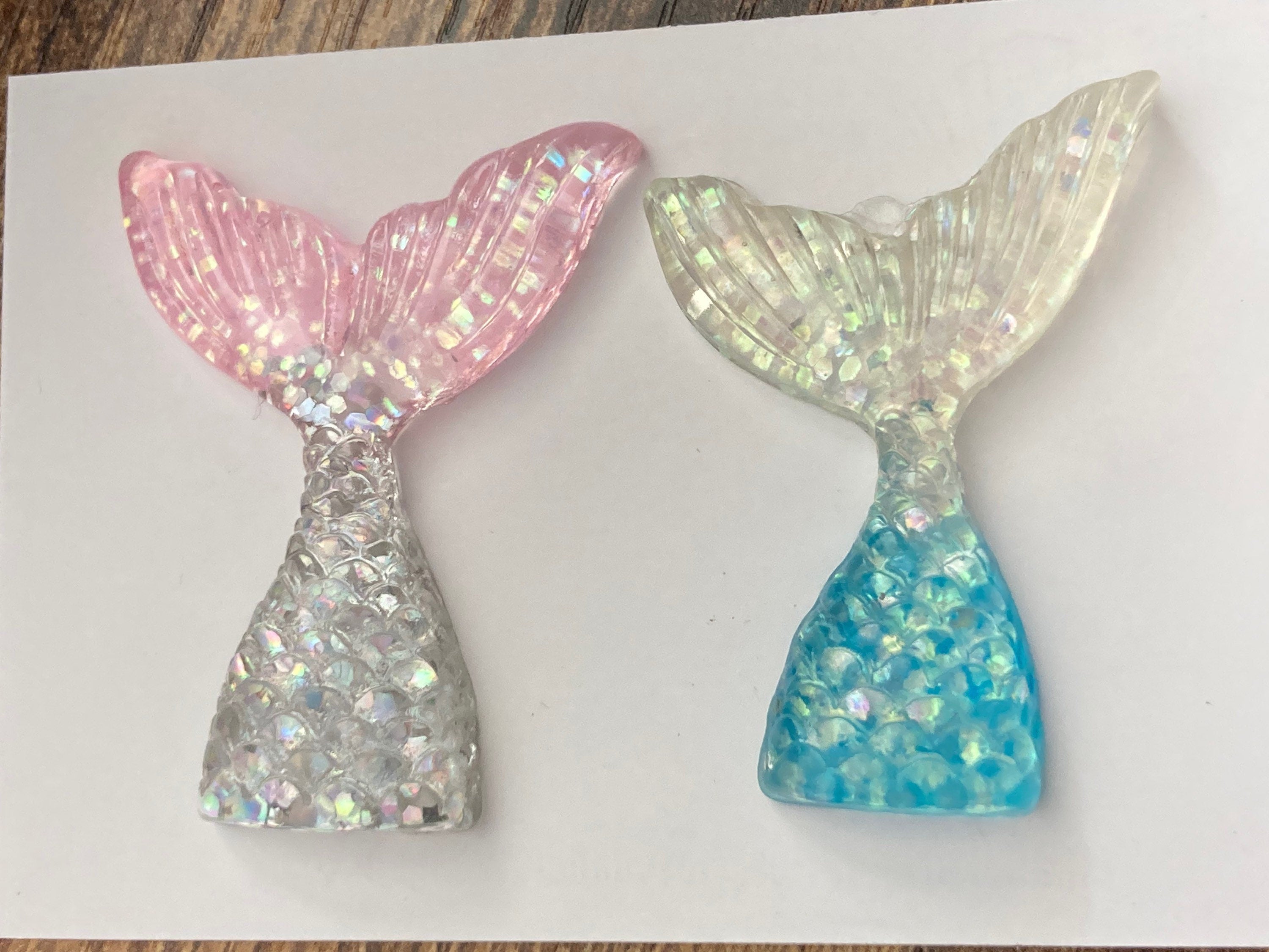 mini PINK mermaid tail cake topper miniature plastic blue glitter scenery decoration fish