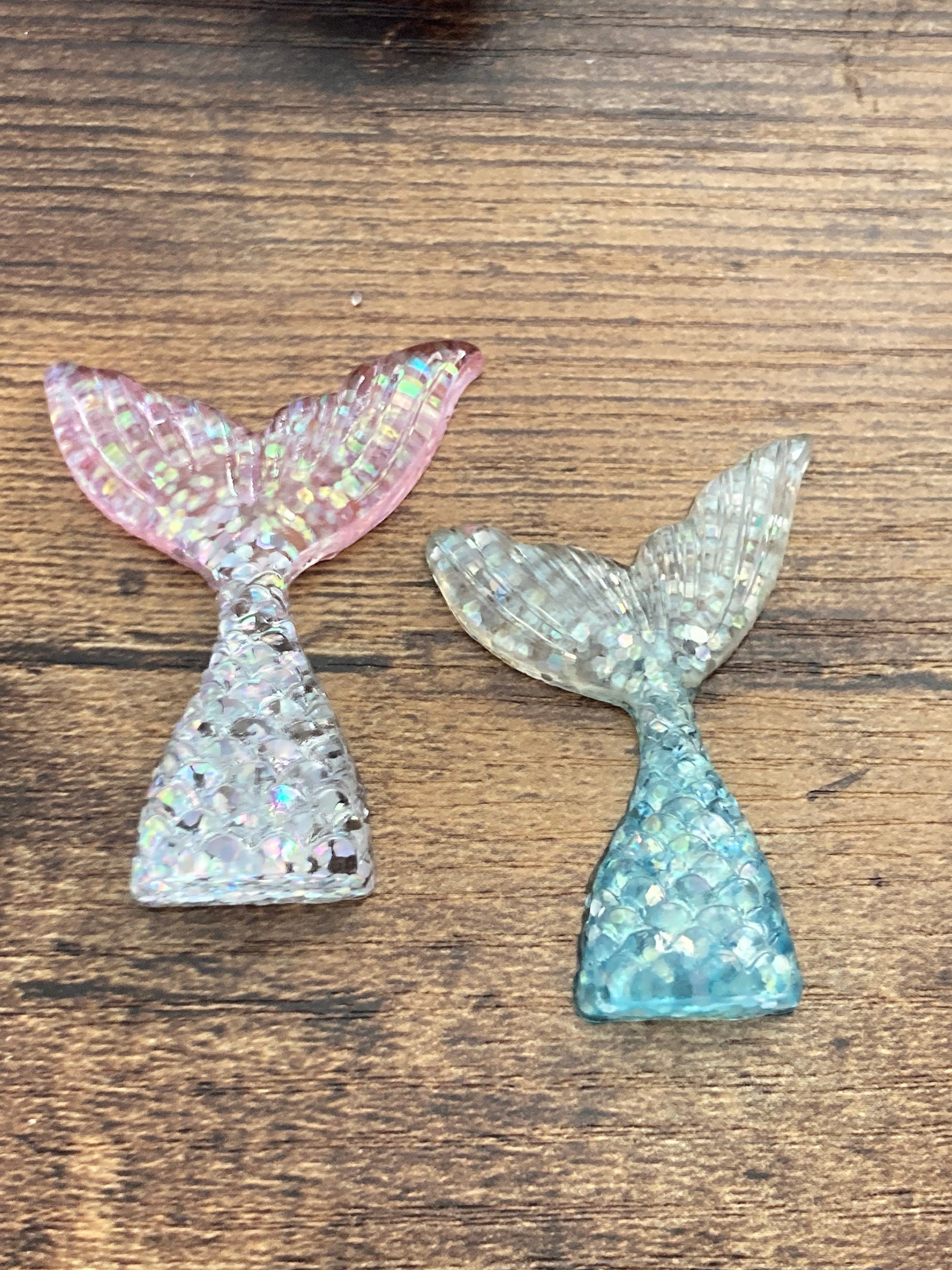 mini PINK mermaid tail cake topper miniature plastic blue glitter scenery decoration fish