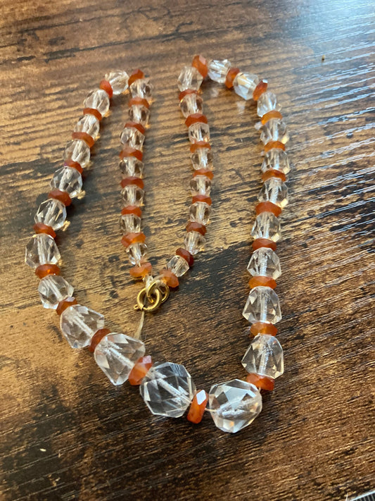 Art Deco 1920s clear orange beaded glass necklace in need of restringing 42cm