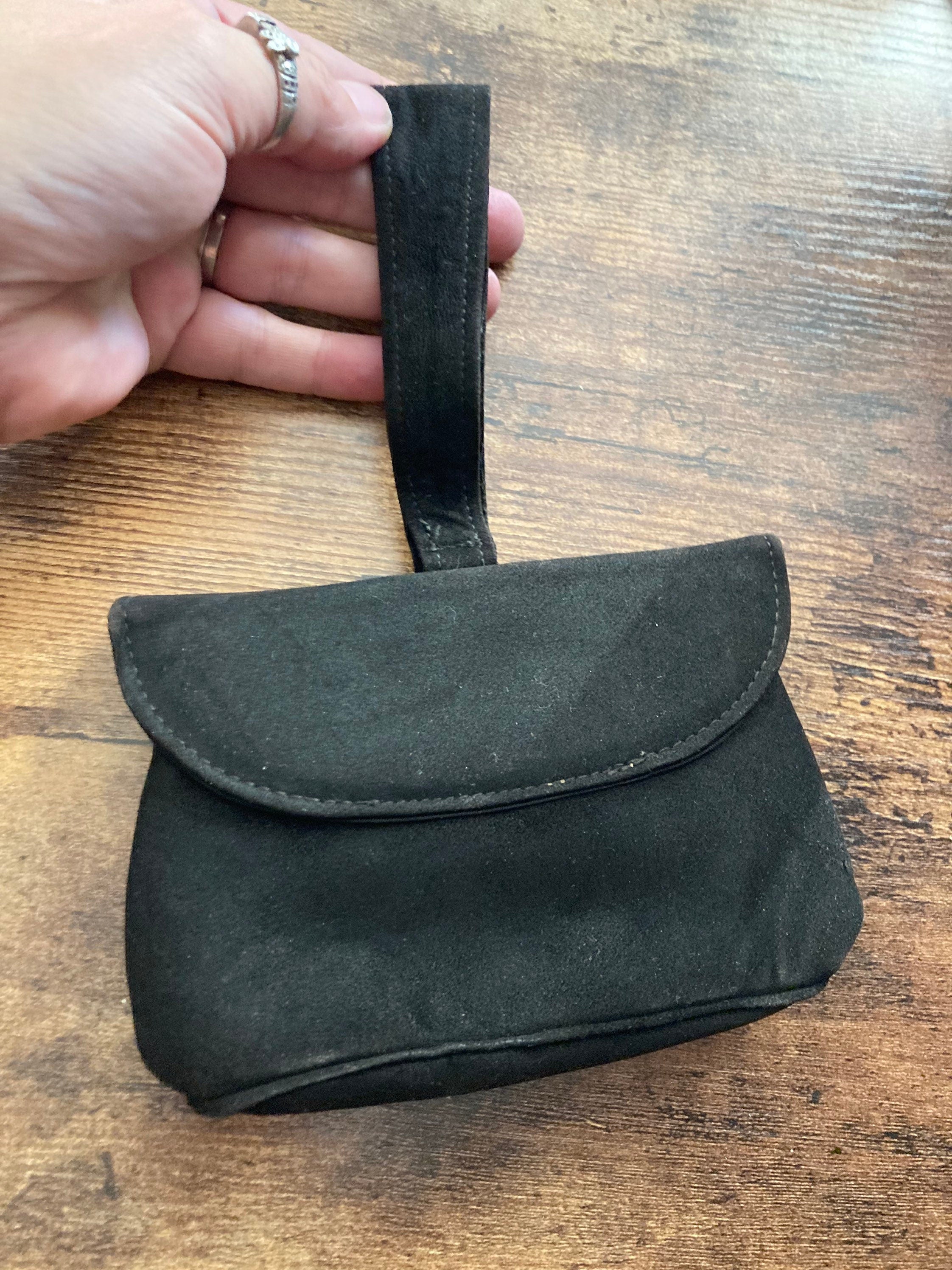 Vintage Black Small black suede Evening Purse 1960s