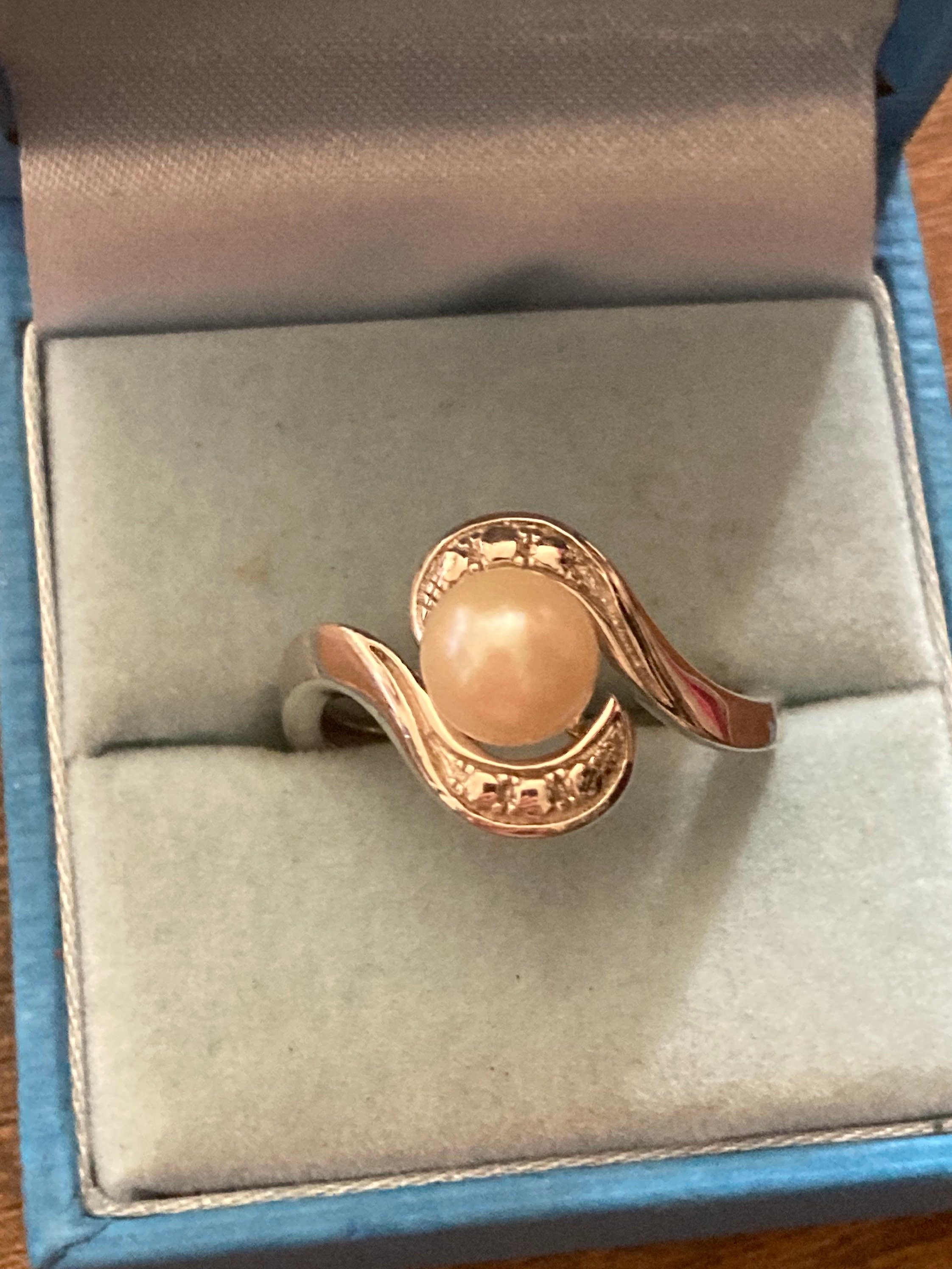 SIZE R S silver overlay ladies genuine pearl cocktail ring