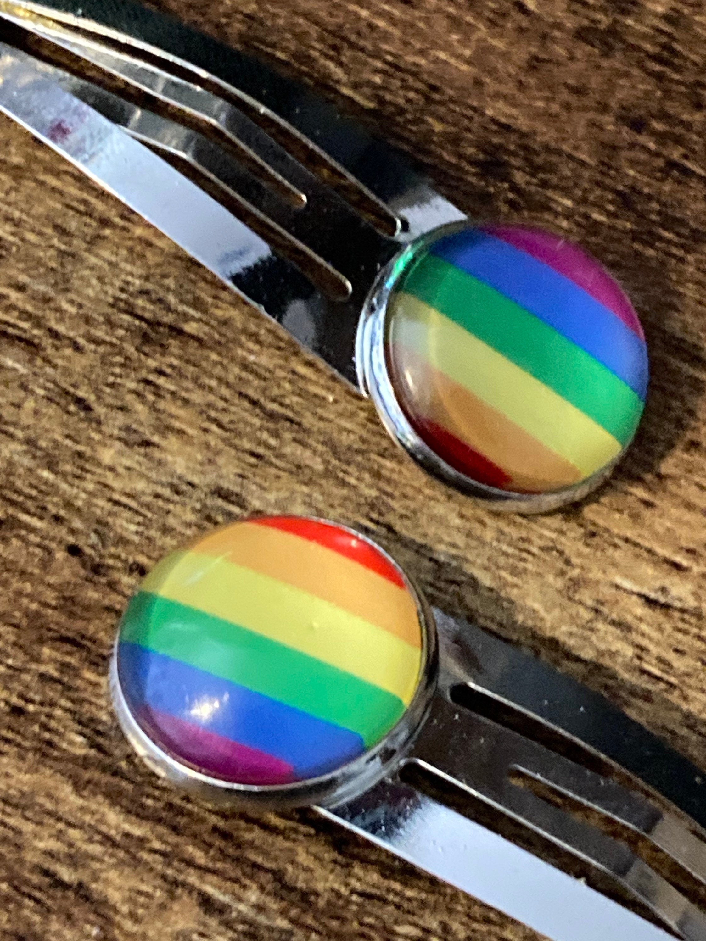 Rainbow hair clips silver tone snap lock