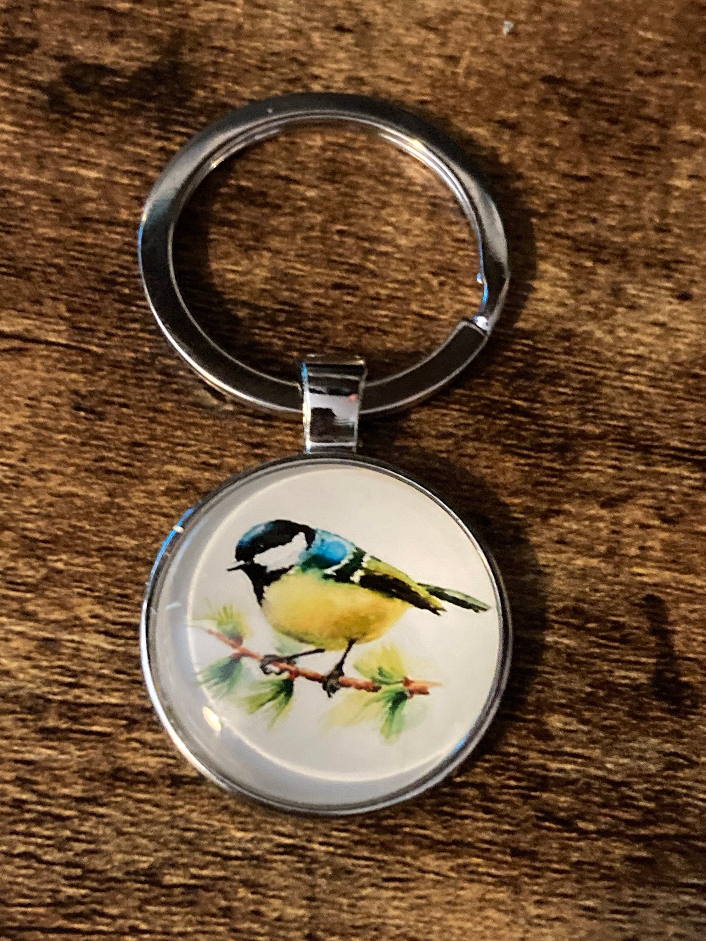 Handmade blue tit garden bird key ring