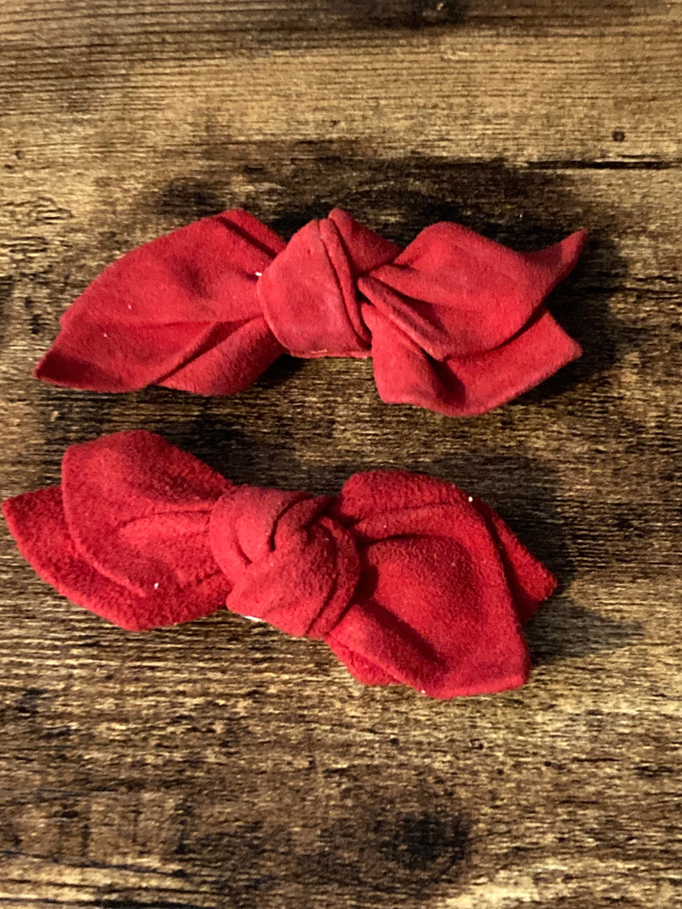 Vintage Retro Red suede leather pair of BOW shoe clips