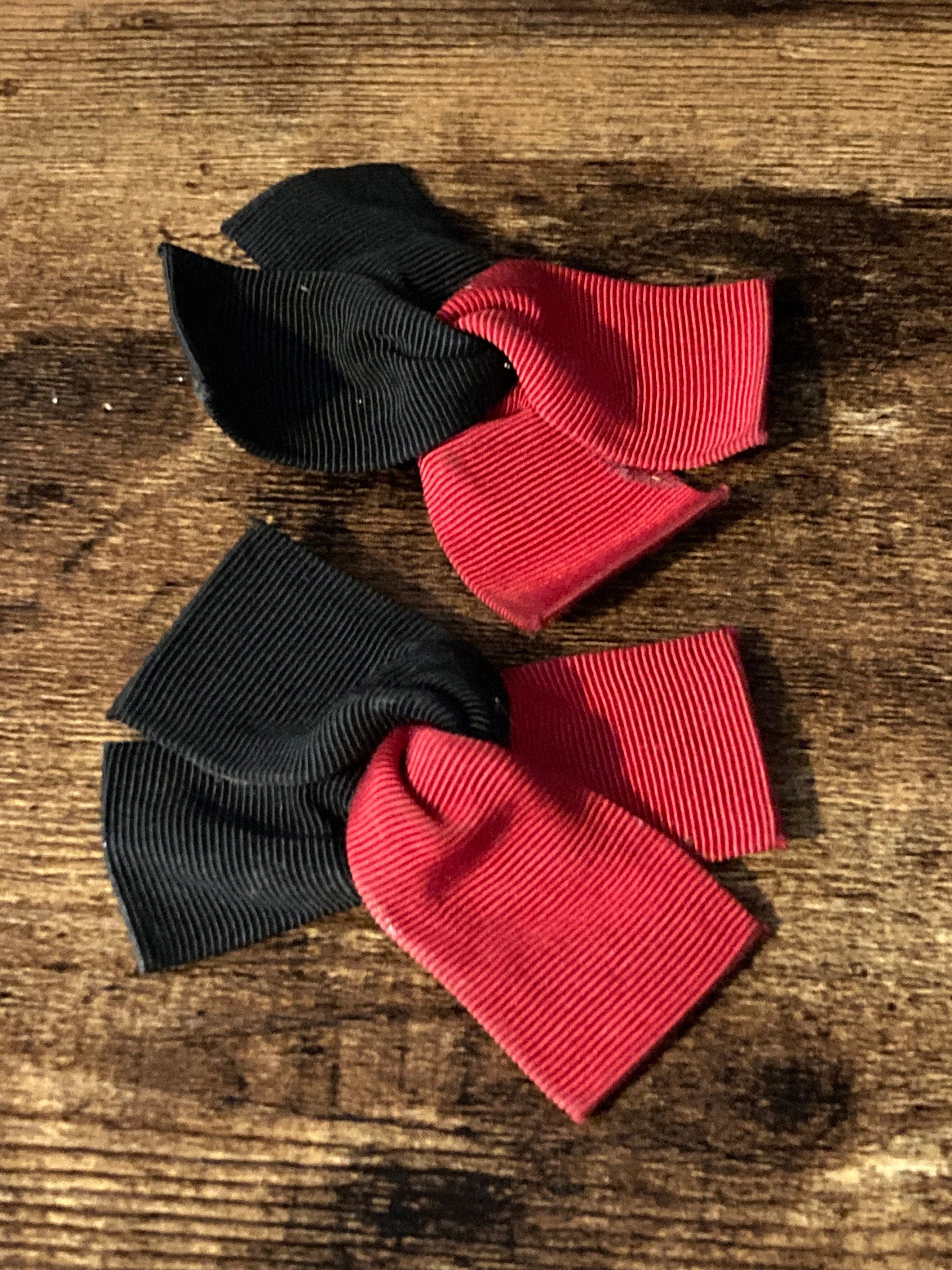 Vintage Retro Red black grosgrain pair of BOW shoe clips