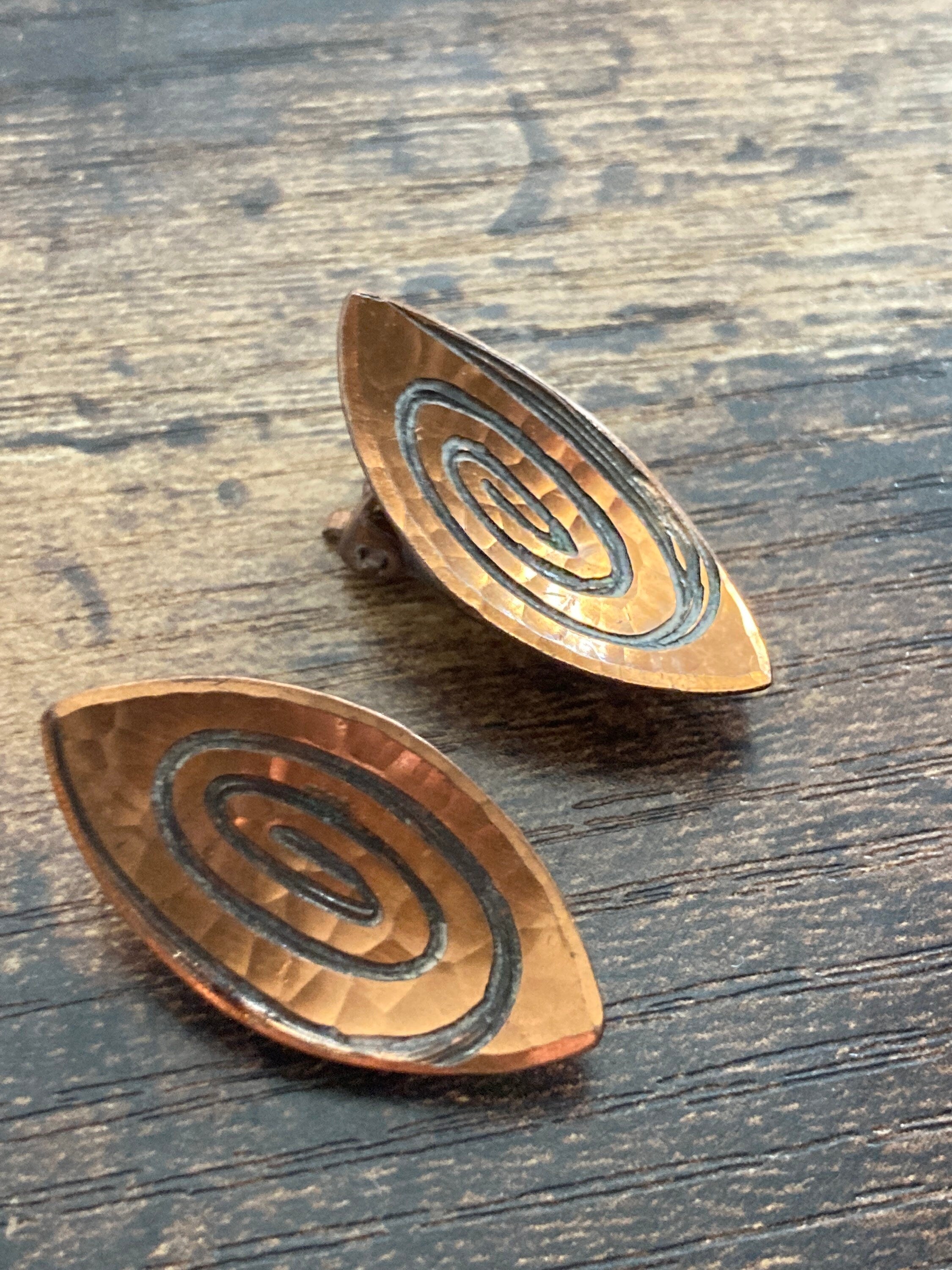 Signed Moda Maltese copper abstract clip on earrings from Malta