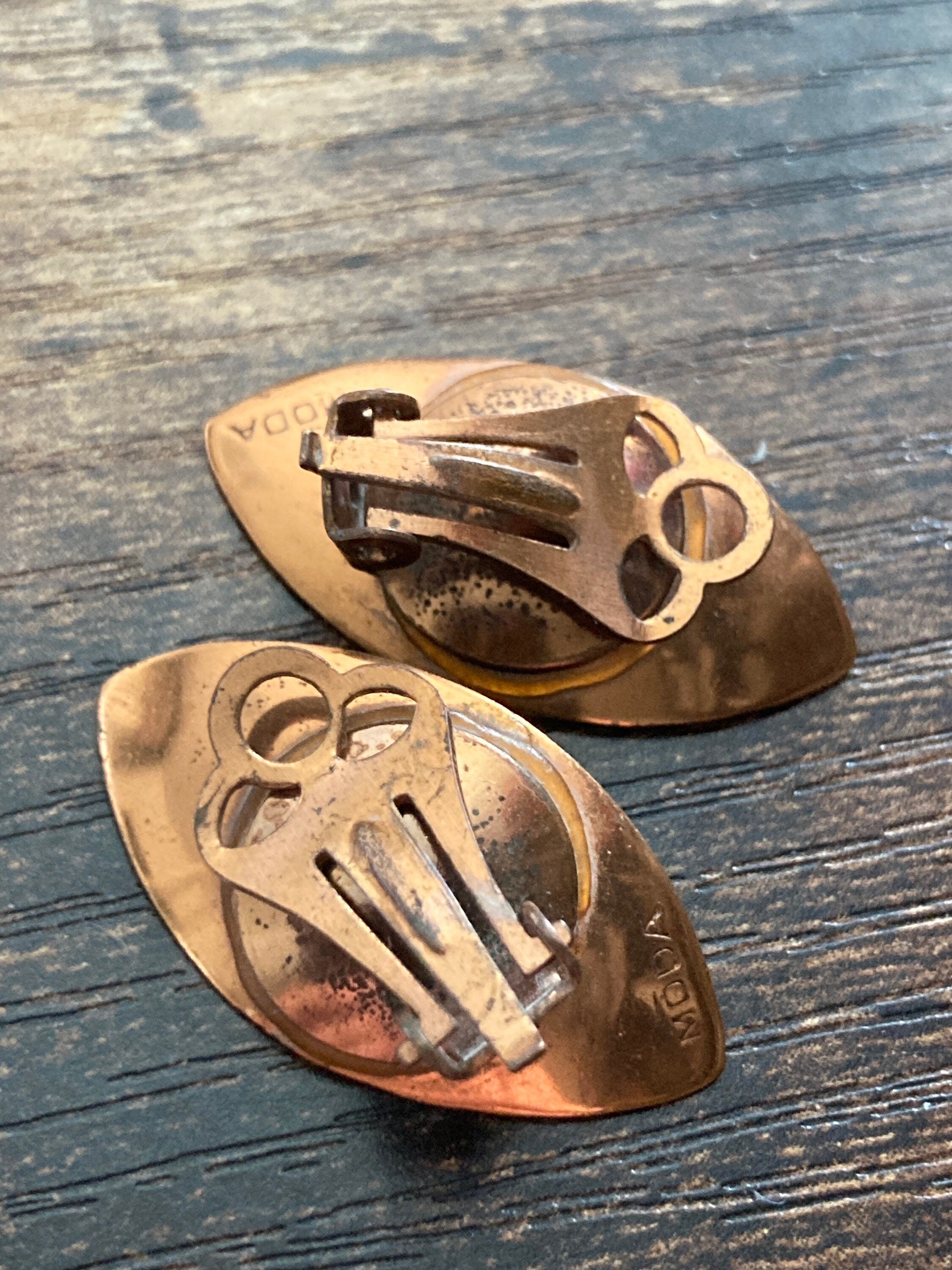 Signed Moda Maltese copper abstract clip on earrings from Malta