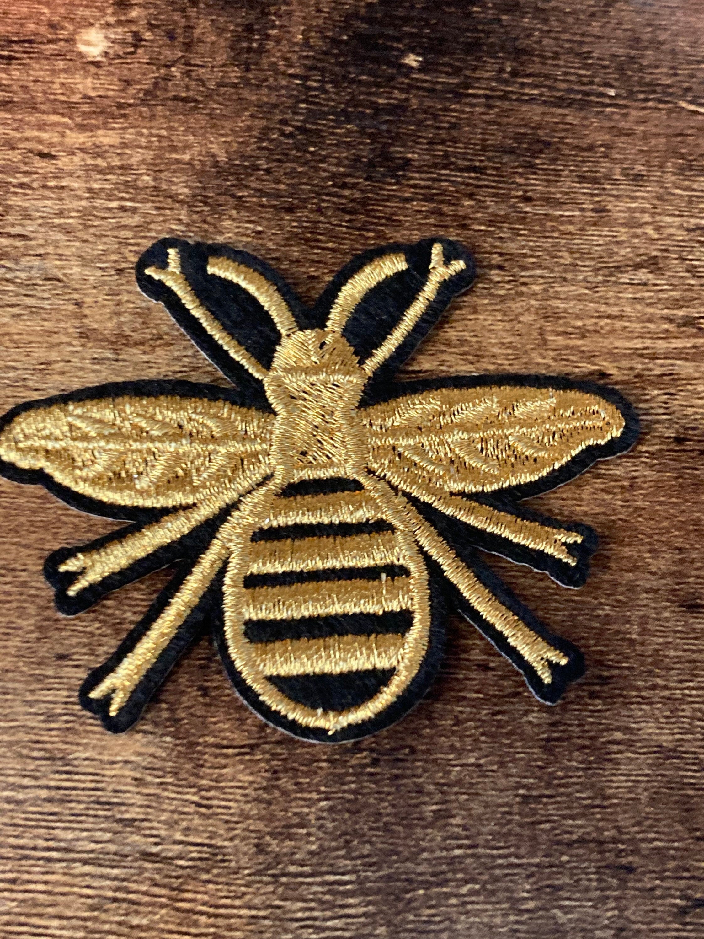 Small Iron On bumble BEE Patch Black and Gold appliqué craft