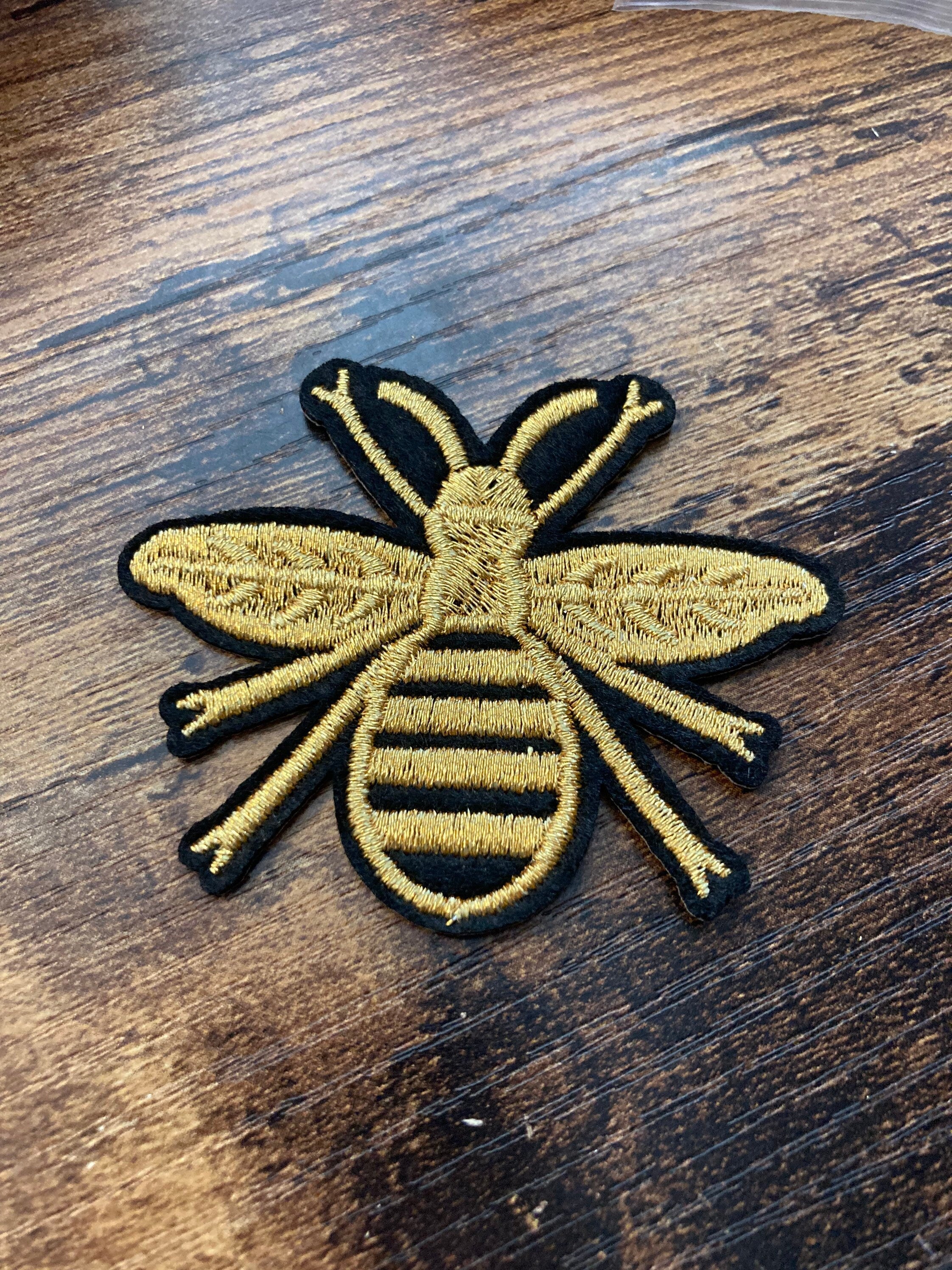 Small Iron On bumble BEE Patch Black and Gold appliqué craft