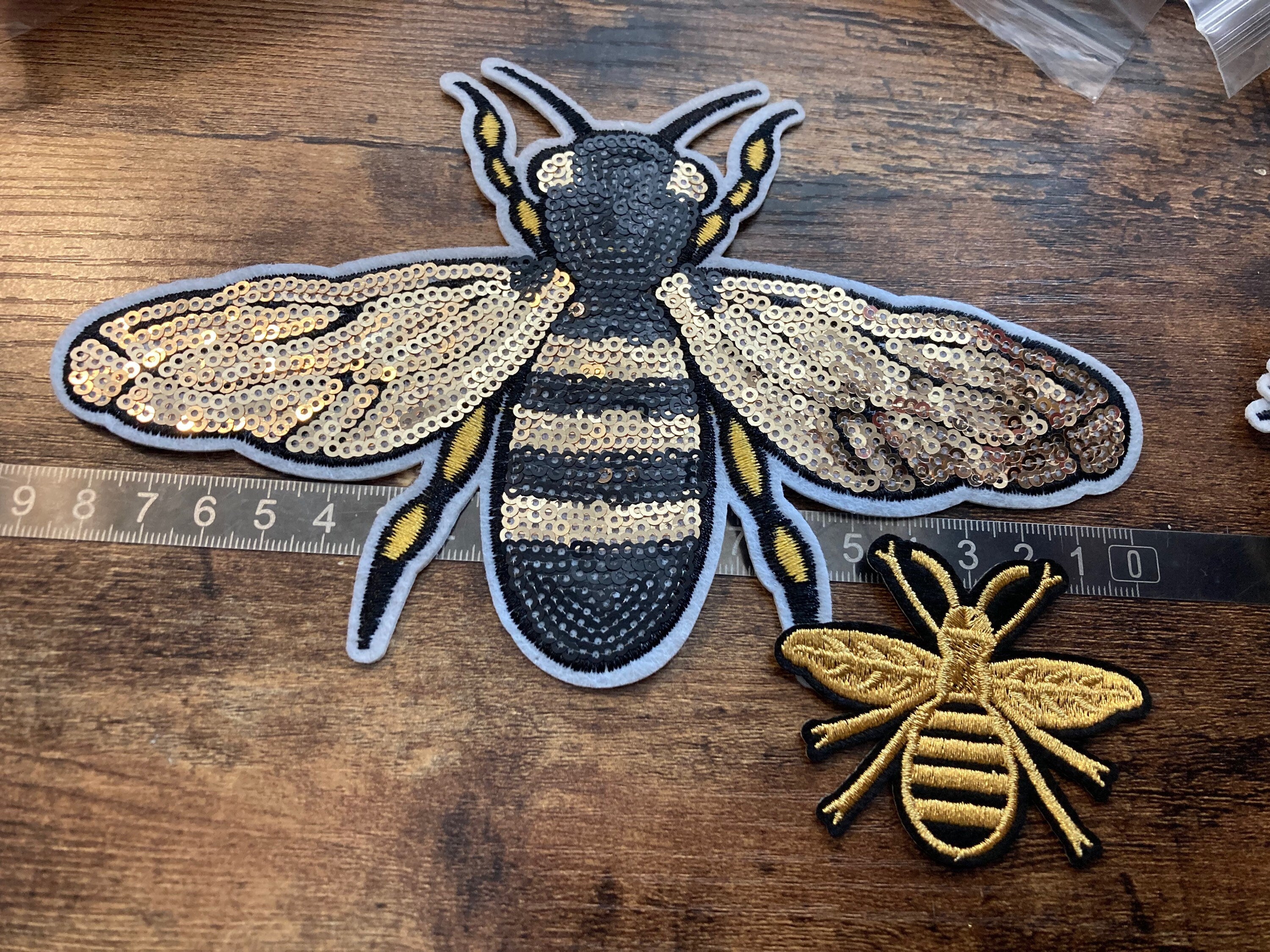 Small Iron On bumble BEE Patch Black and Gold appliqué craft