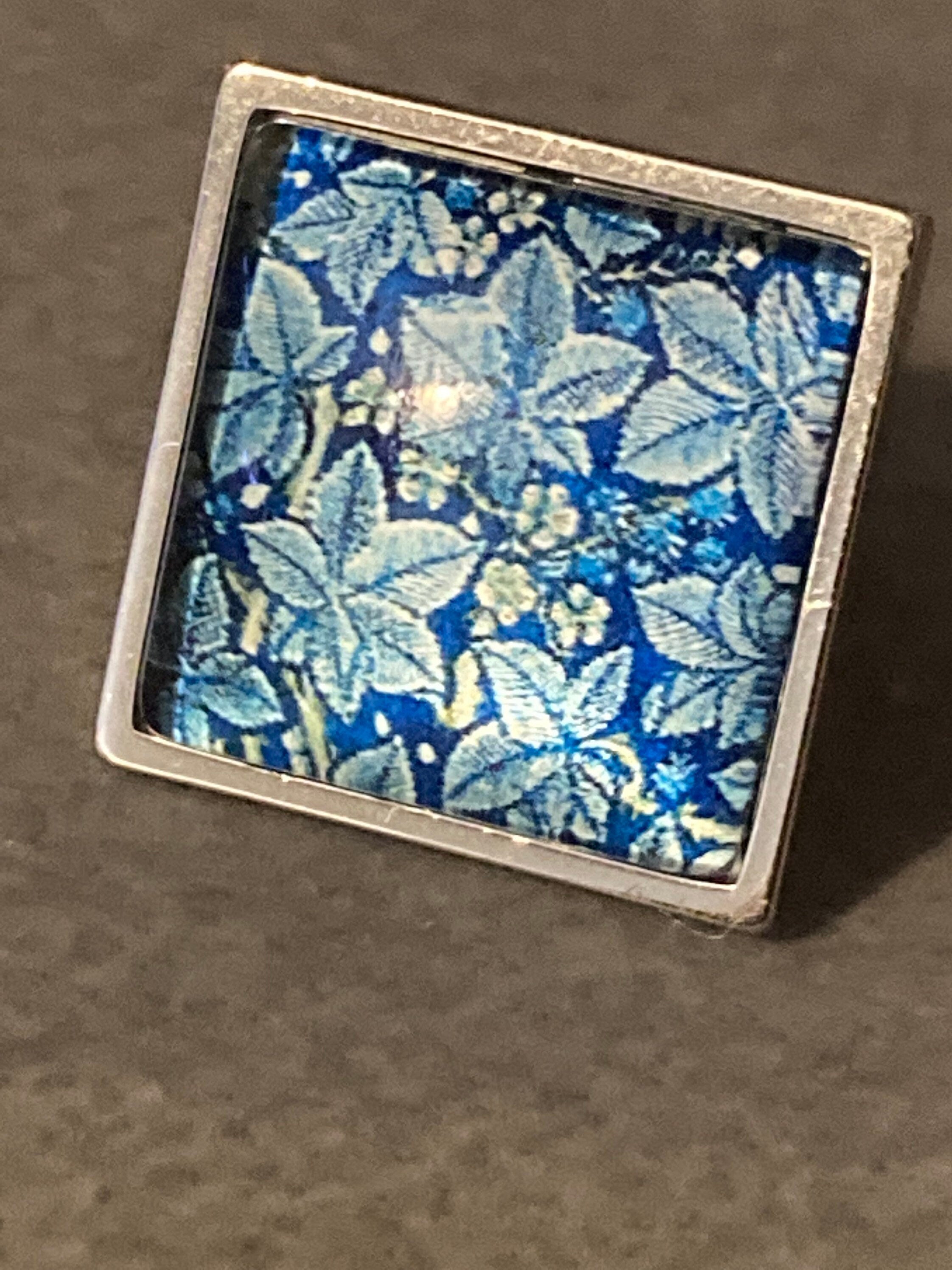 William Morris ring blue Bramble ivy design adjustable size N O P Q R S