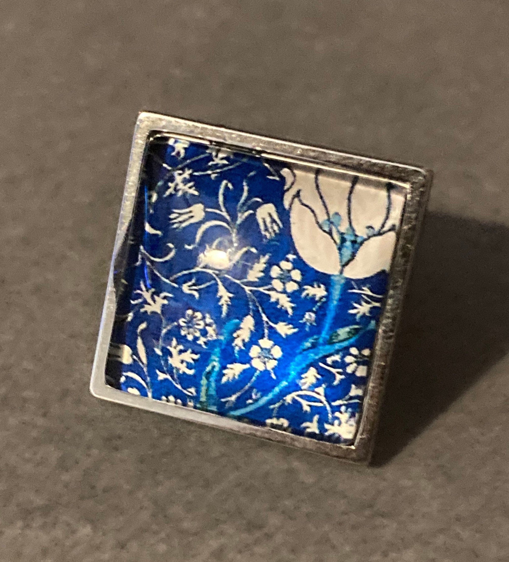 William Morris ring blue Medway design adjustable size N O P Q R S