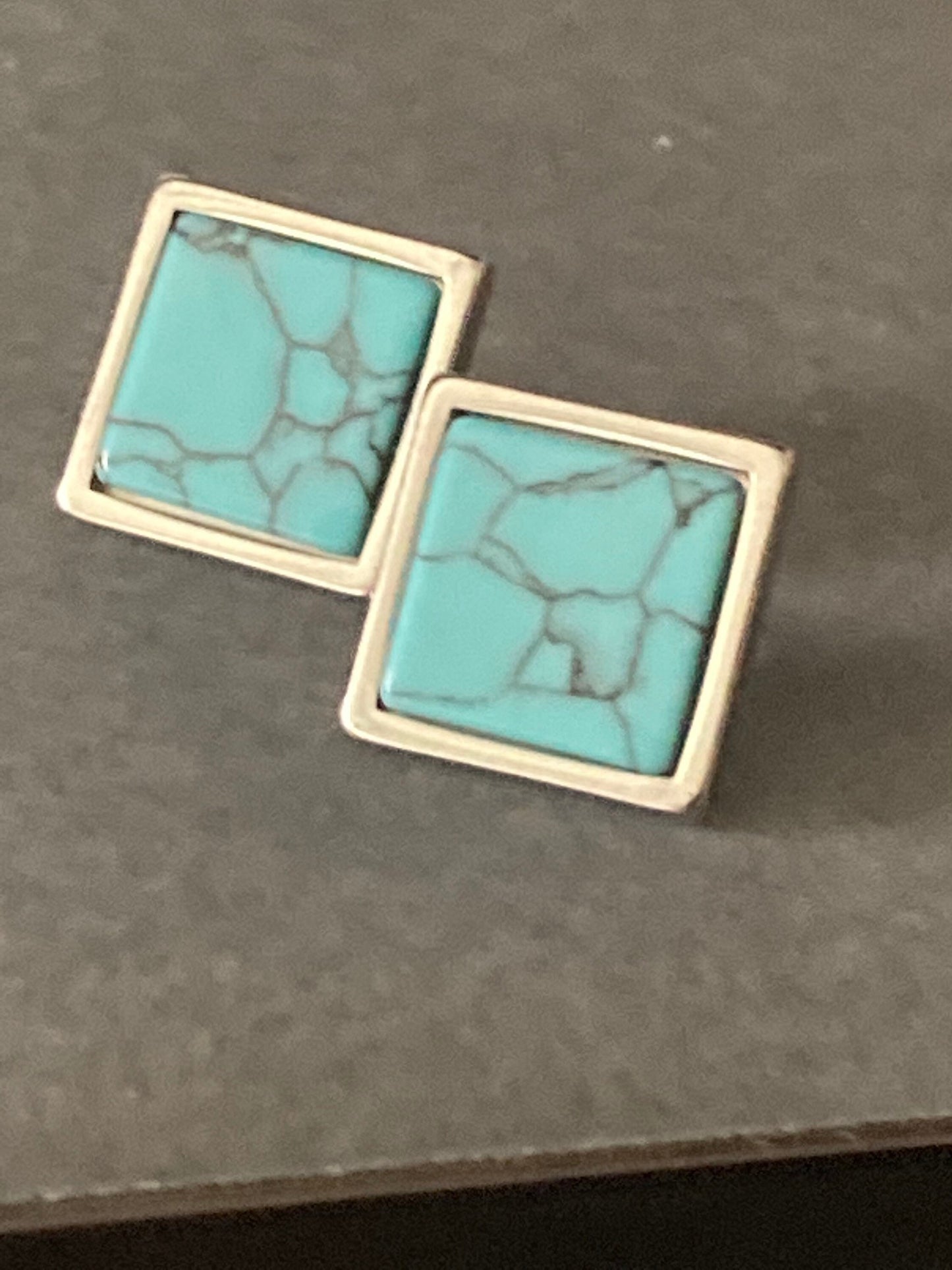 turquoise blue marbled gemstone stud earrings stainless steel