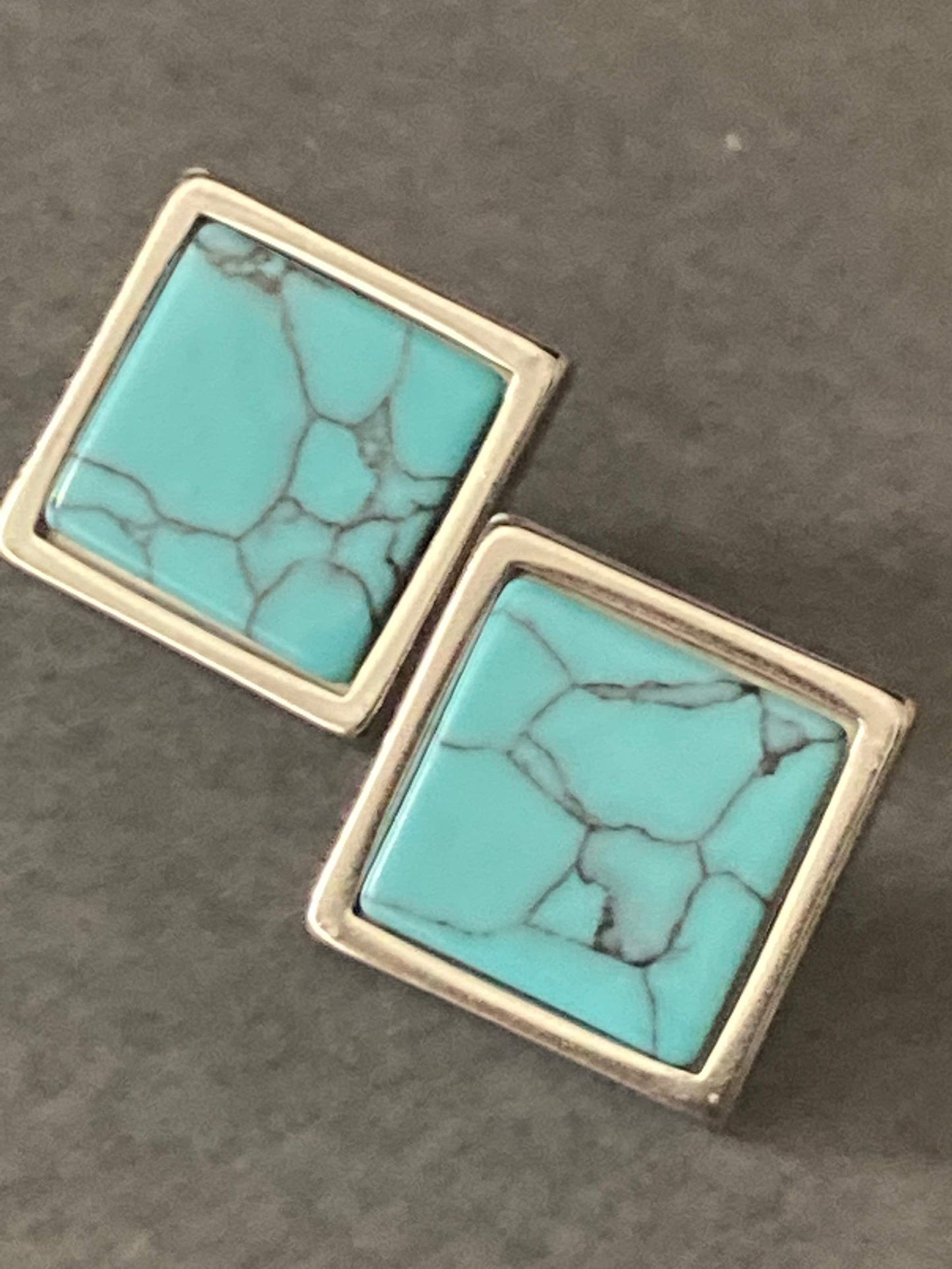 turquoise blue marbled gemstone stud earrings stainless steel