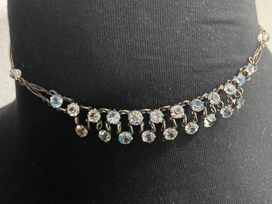 Petite 38cm iris glass necklace open back crystal diamanté paste dainty Vintage Art Deco