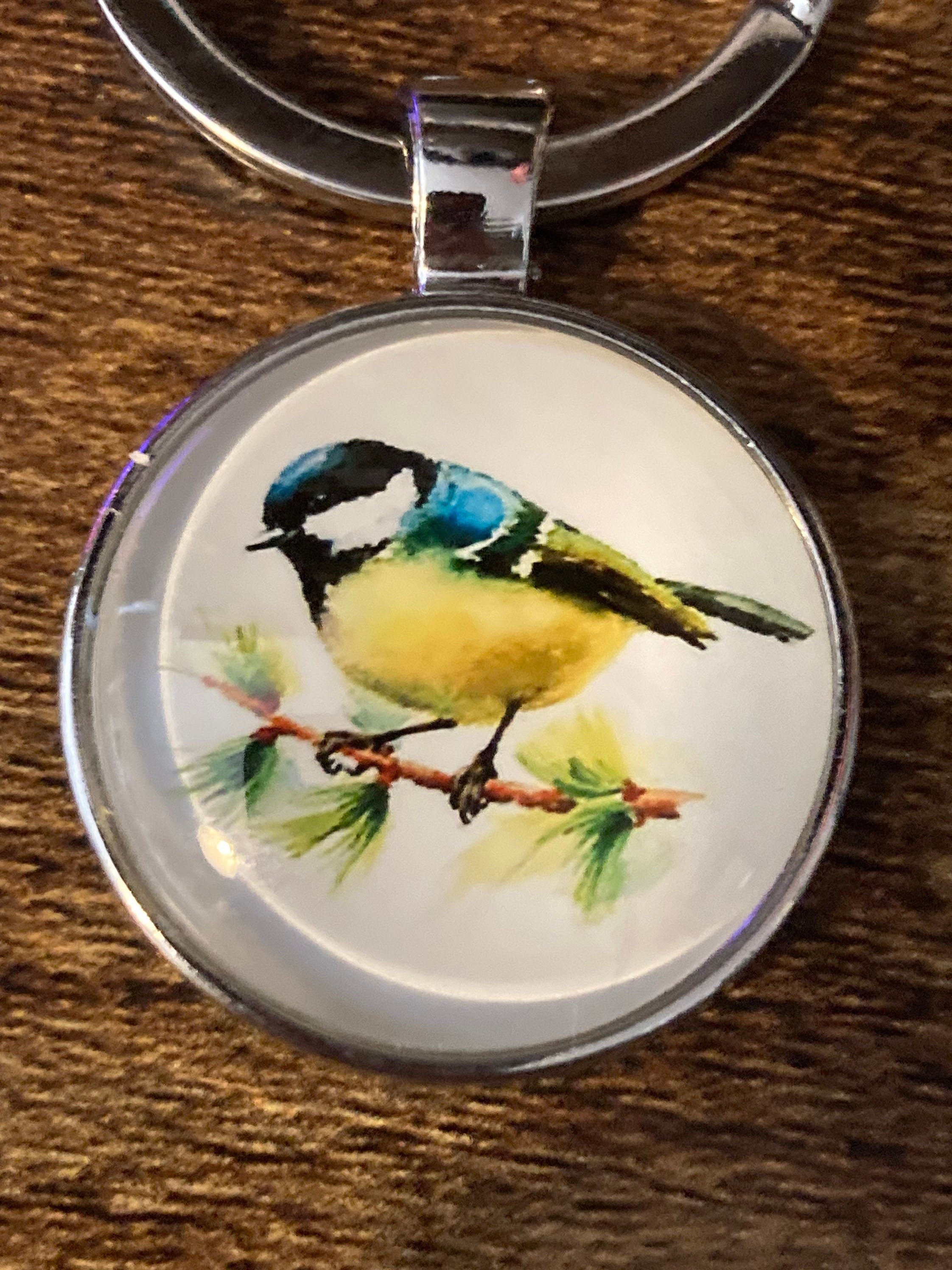 Handmade blue tit garden bird key ring