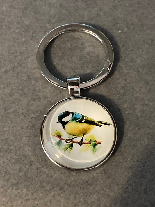 Handmade blue tit garden bird key ring