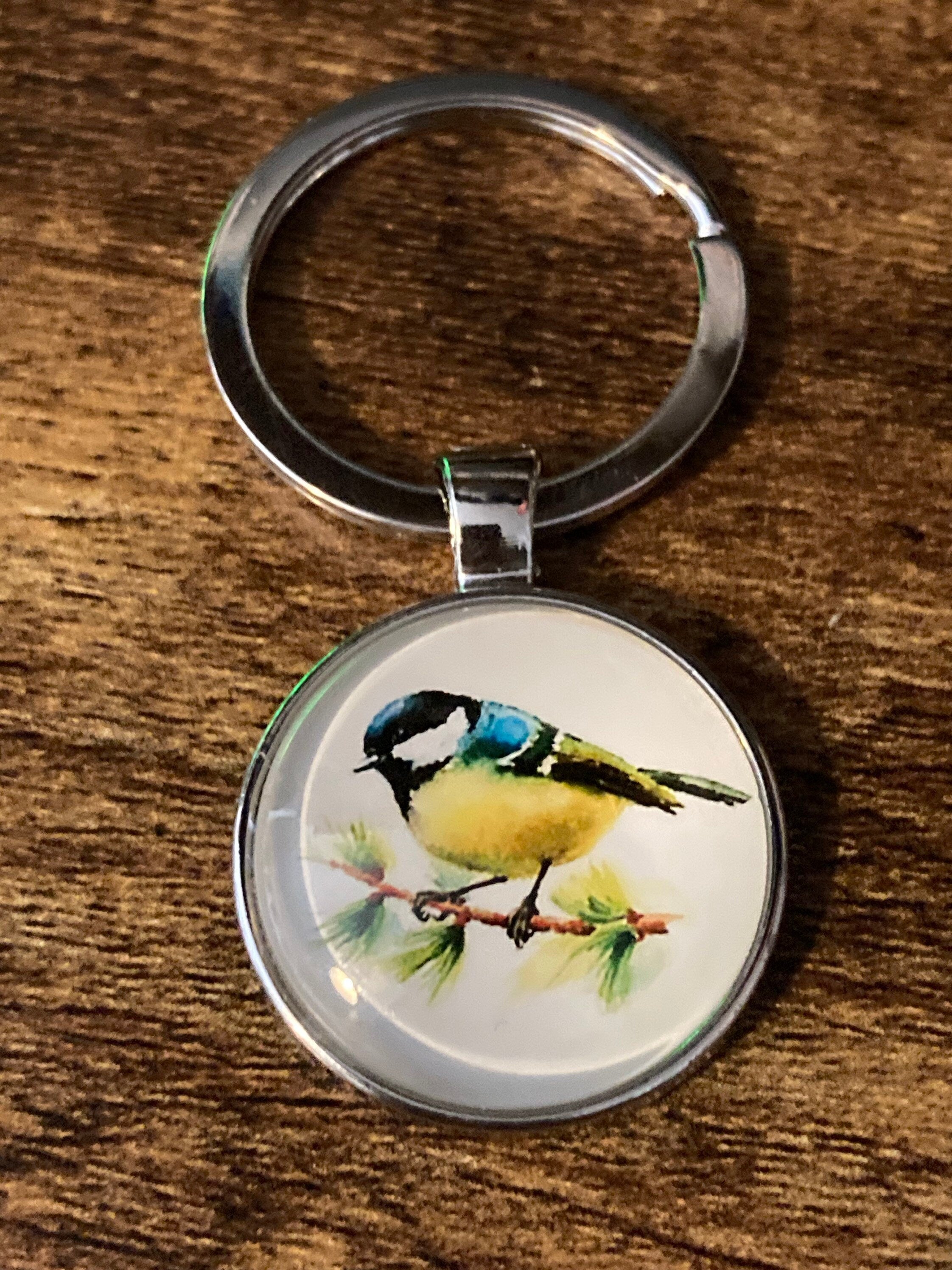 Handmade blue tit garden bird key ring