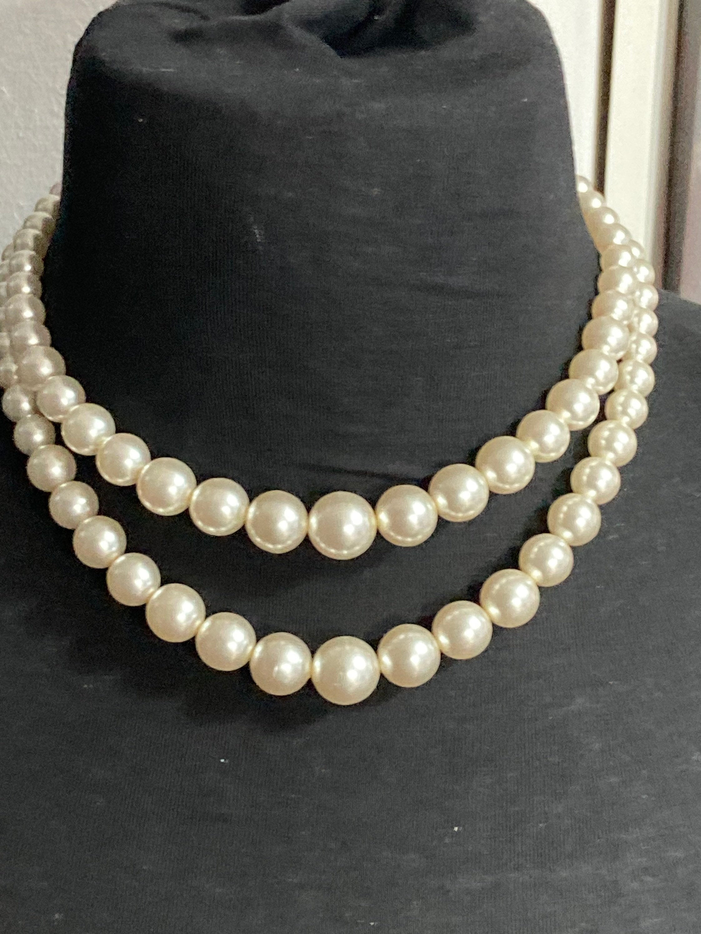 vintage faux plastic Pearl 2 row multi strand necklace adj to 44cm