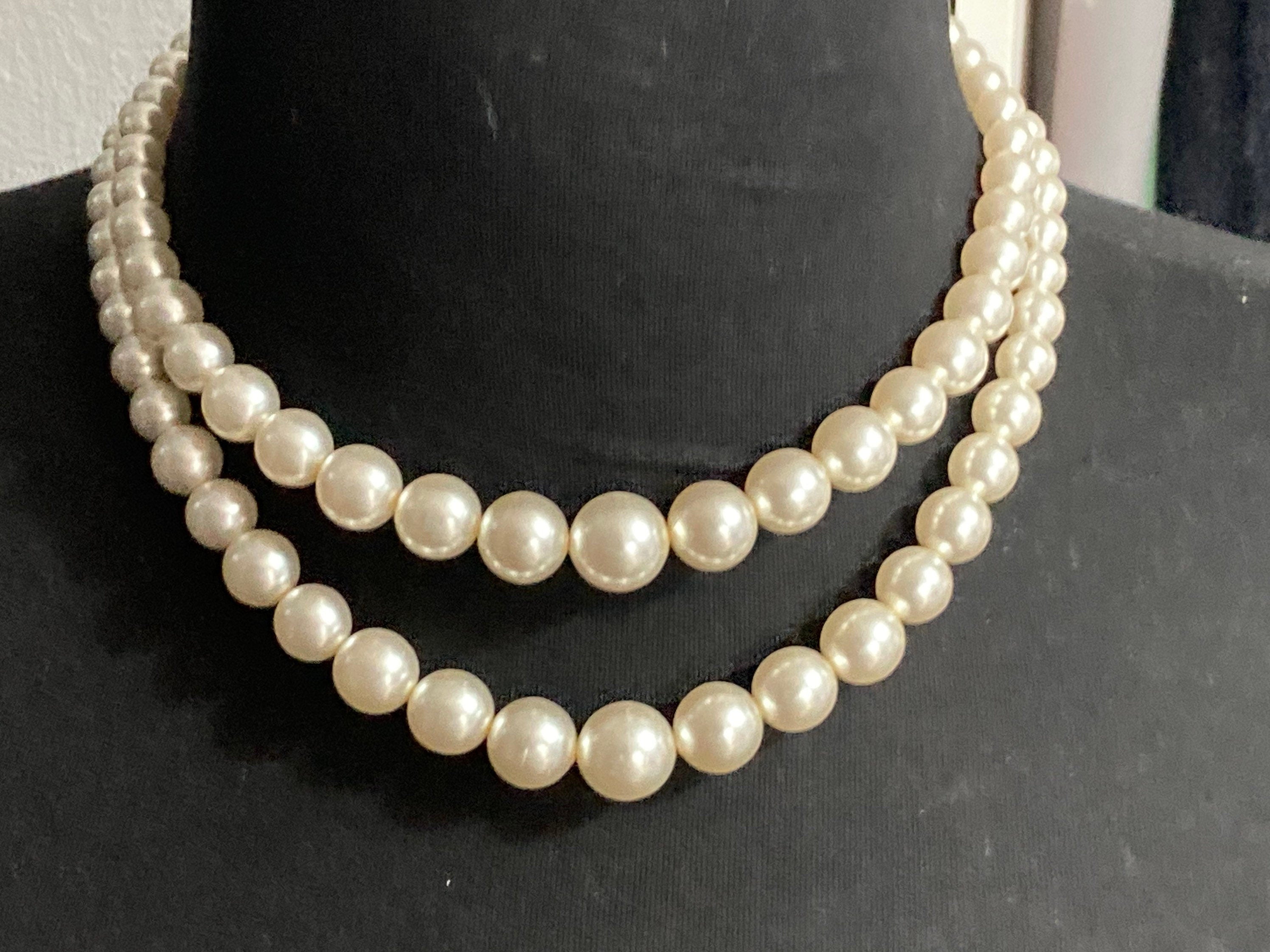 vintage faux plastic Pearl 2 row multi strand necklace adj to 44cm