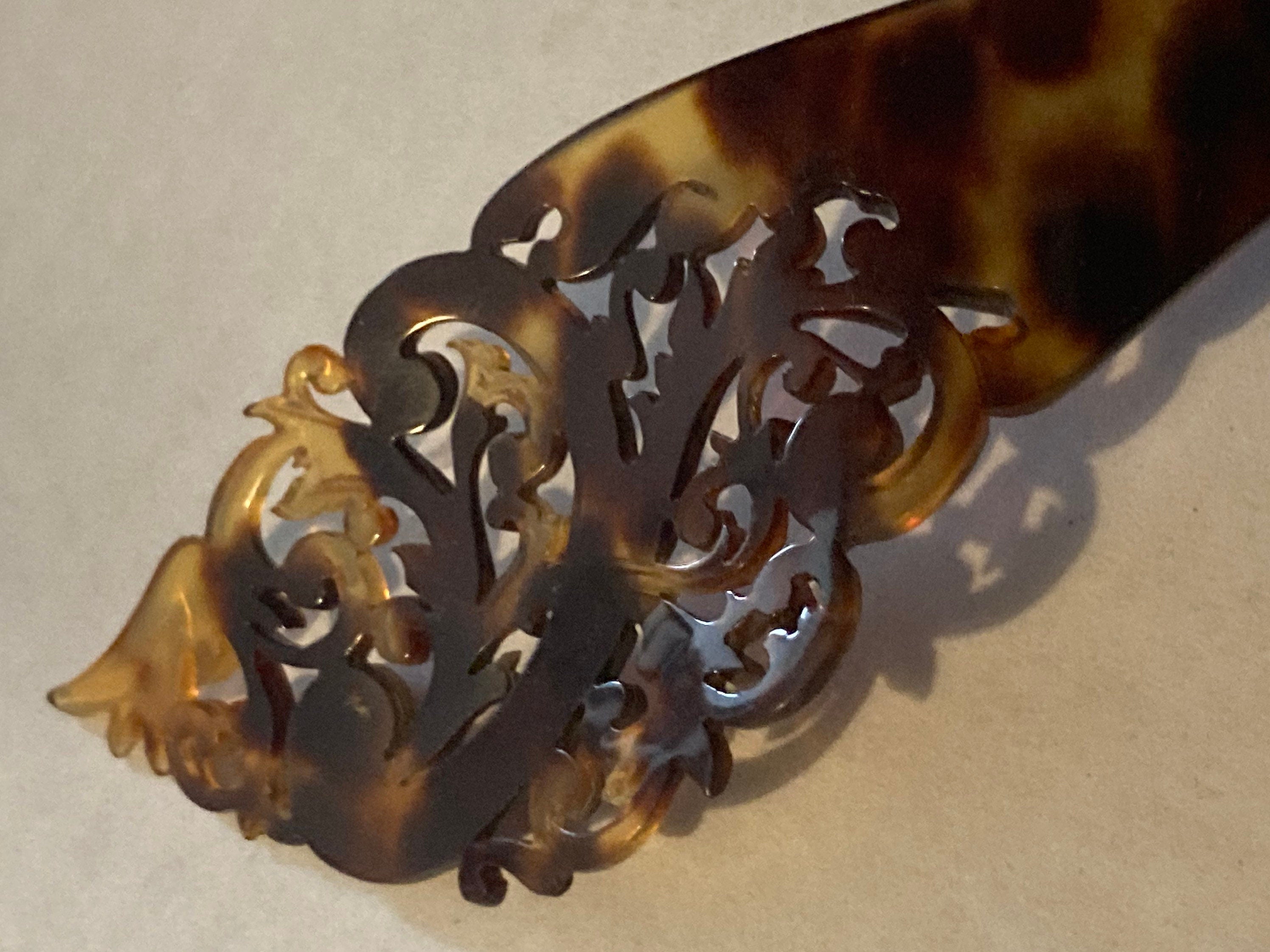 Antique faux Tortoiseshell Brown Celluloid Chignon Hair comb