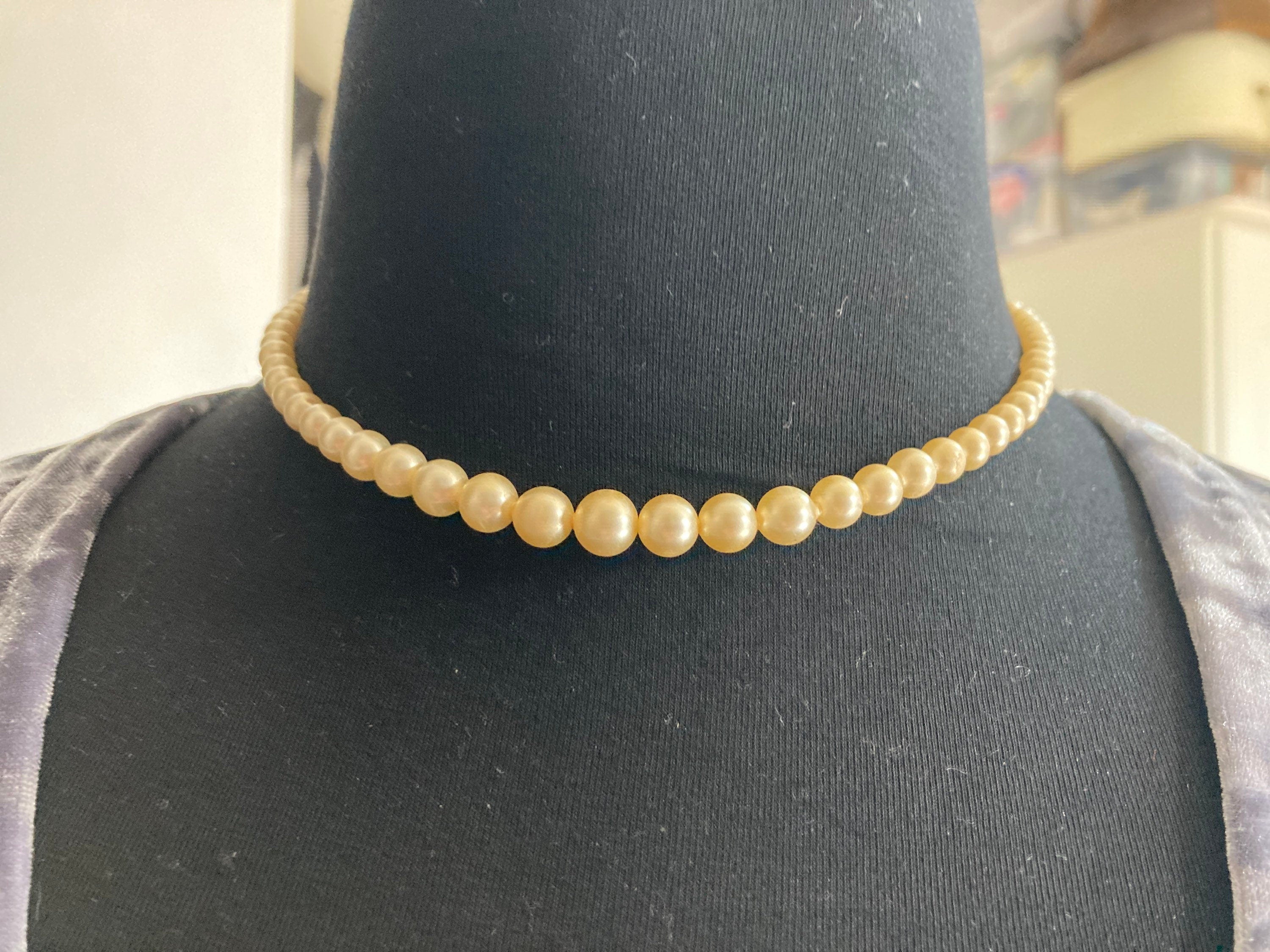 vintage single strand cream glass pearl necklace with ornate 925 sterling silver clasp 42cm