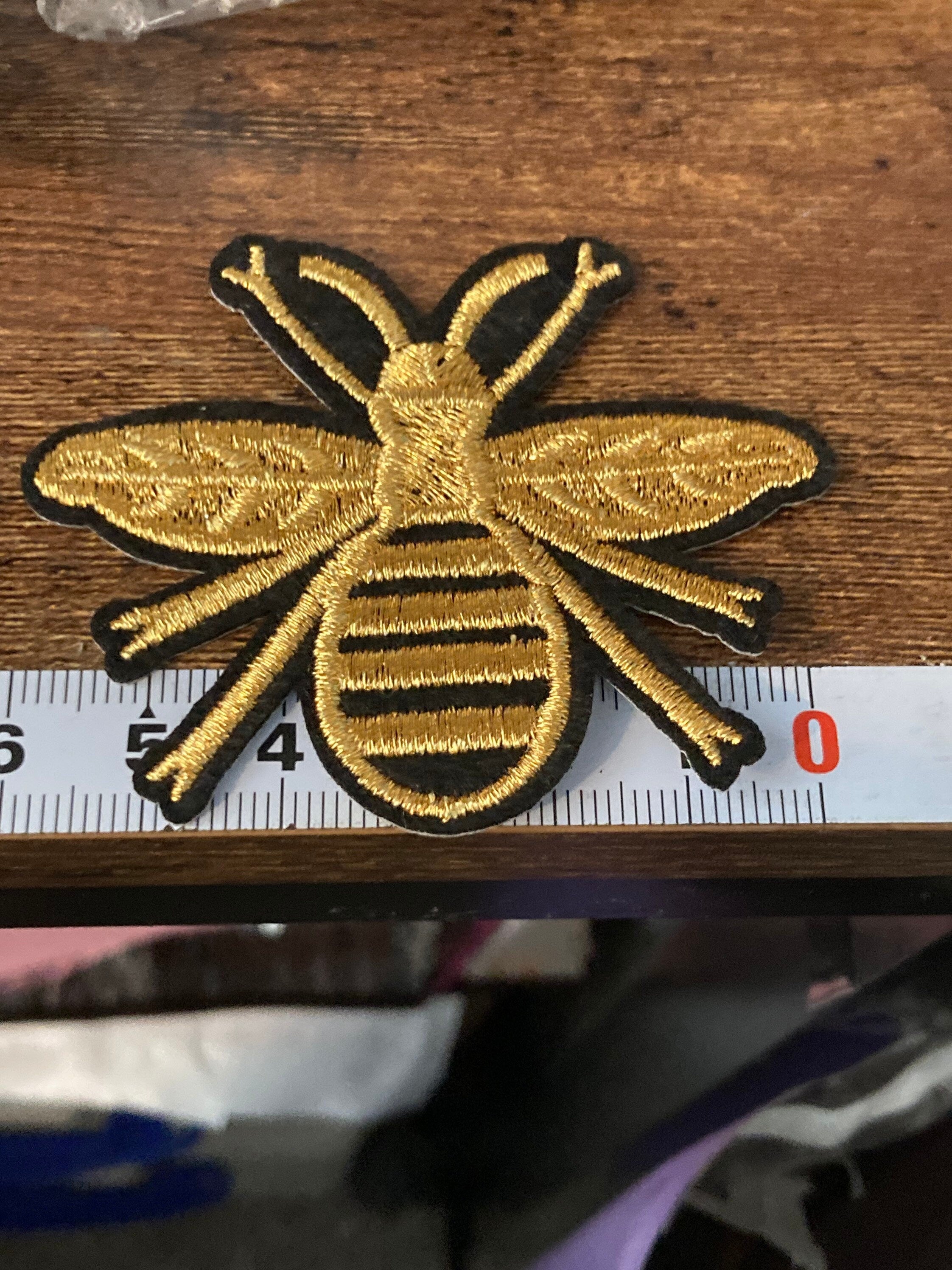 Small Iron On bumble BEE Patch Black and Gold appliqué craft