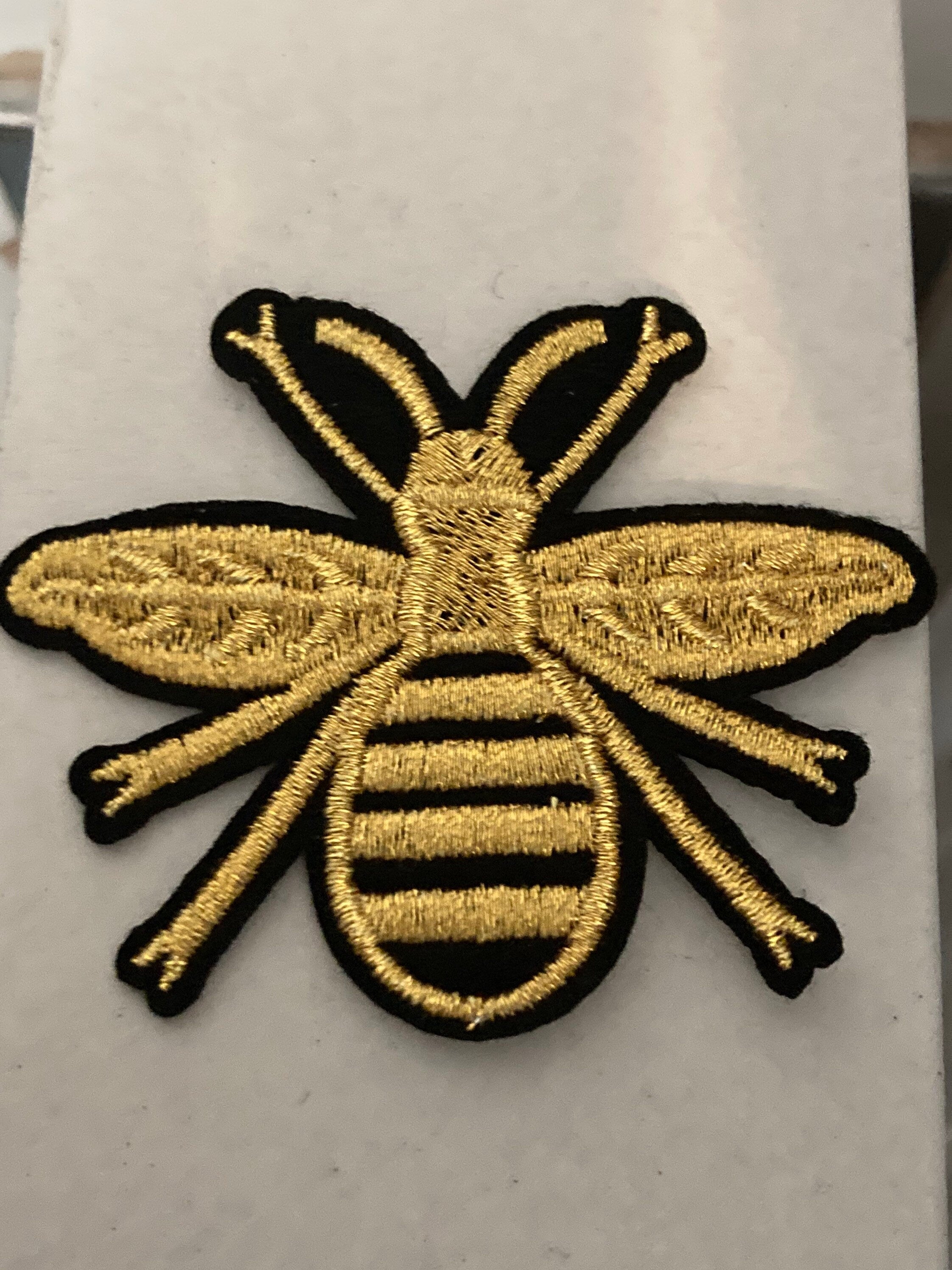 Small Iron On bumble BEE Patch Black and Gold appliqué craft