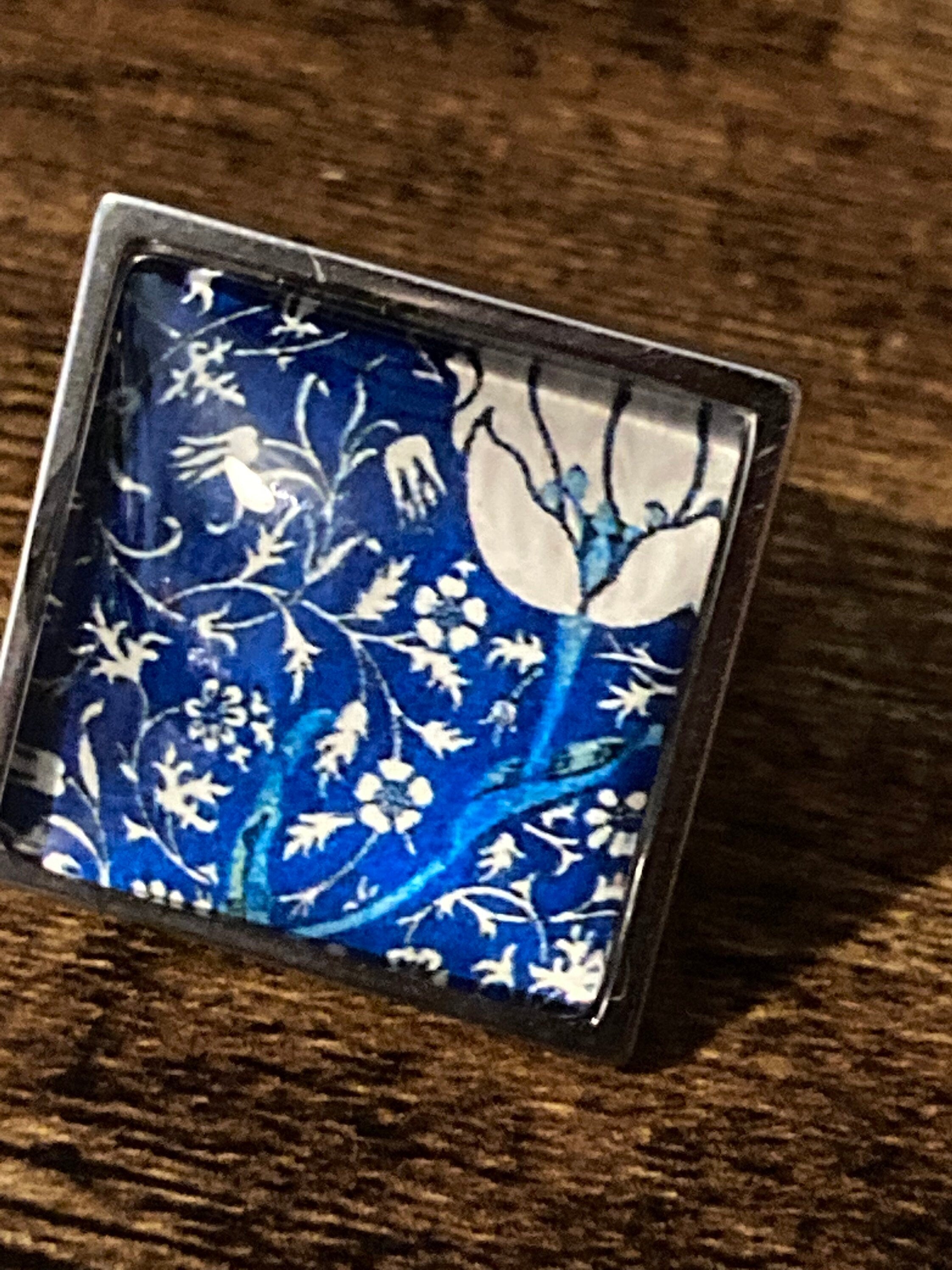 William Morris ring blue Medway design adjustable size N O P Q R S