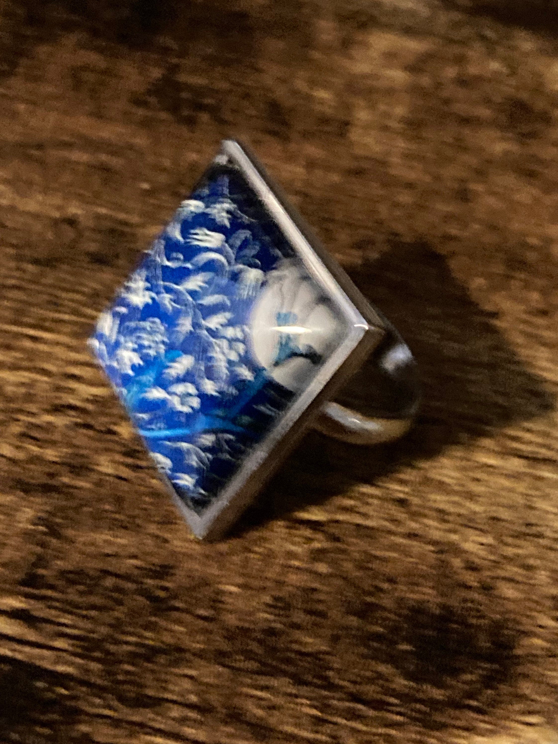 William Morris ring blue Medway design adjustable size N O P Q R S